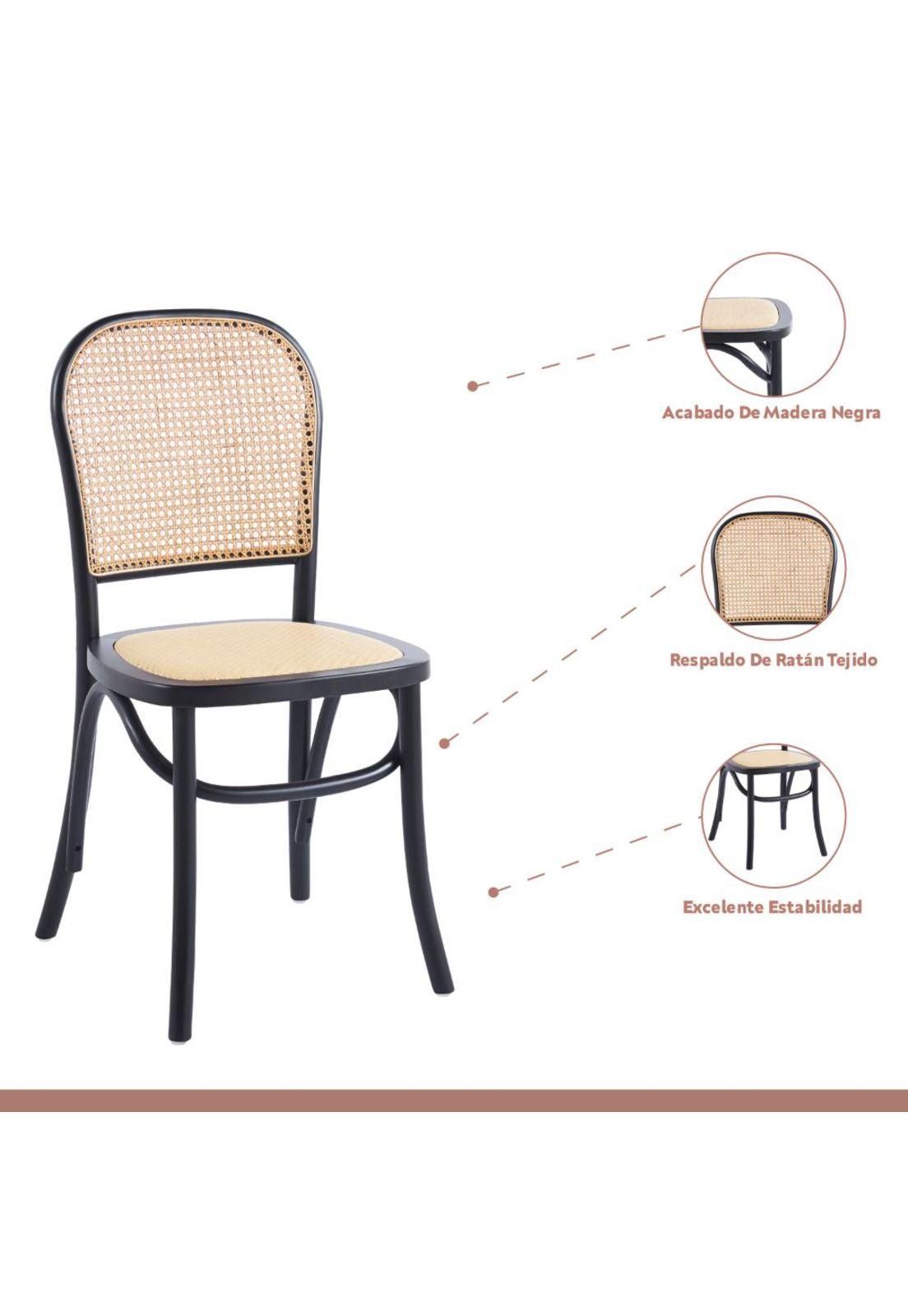 Silla de Comedor Hoffman o Lombardia Madera Rattan - Negra-2