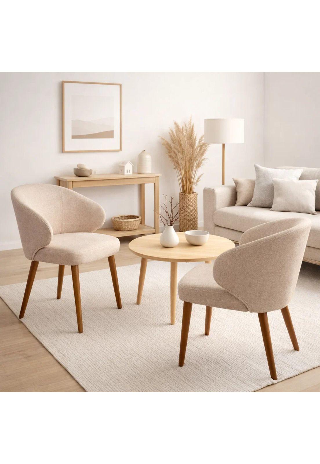 Silla Aura Tapizada en Tela Beige con Patas de Madera-2