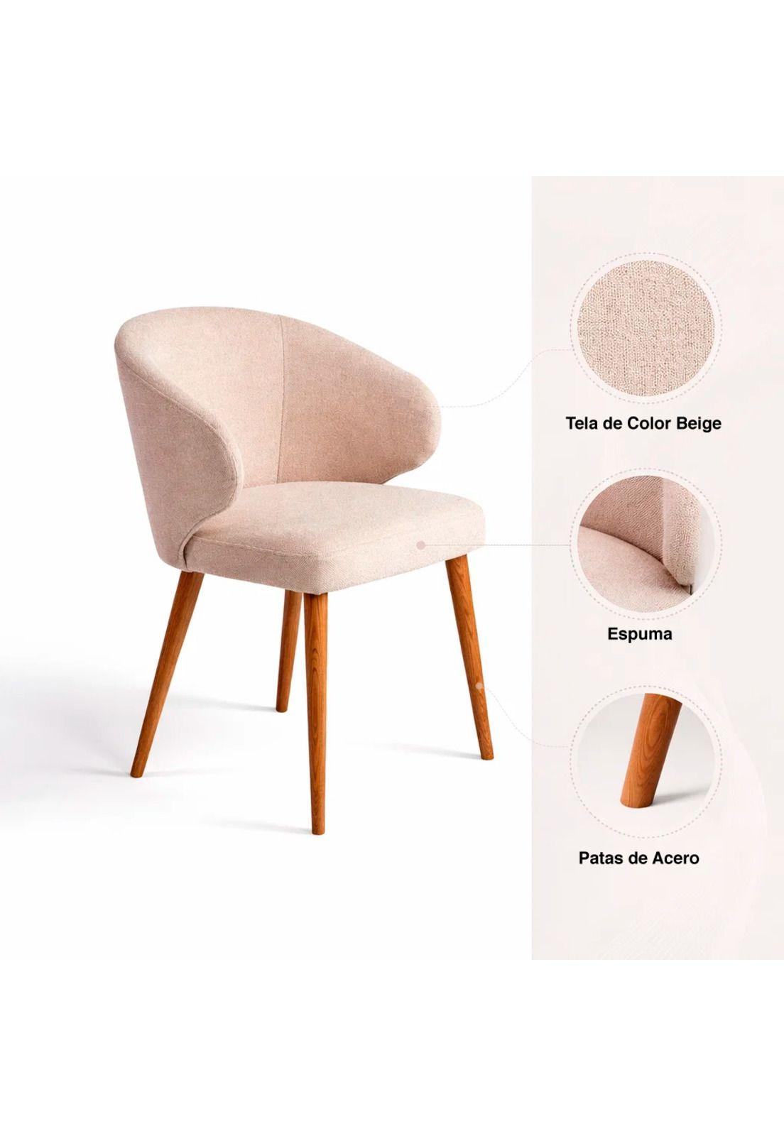Silla Aura Tapizada en Tela Beige con Patas de Madera-4