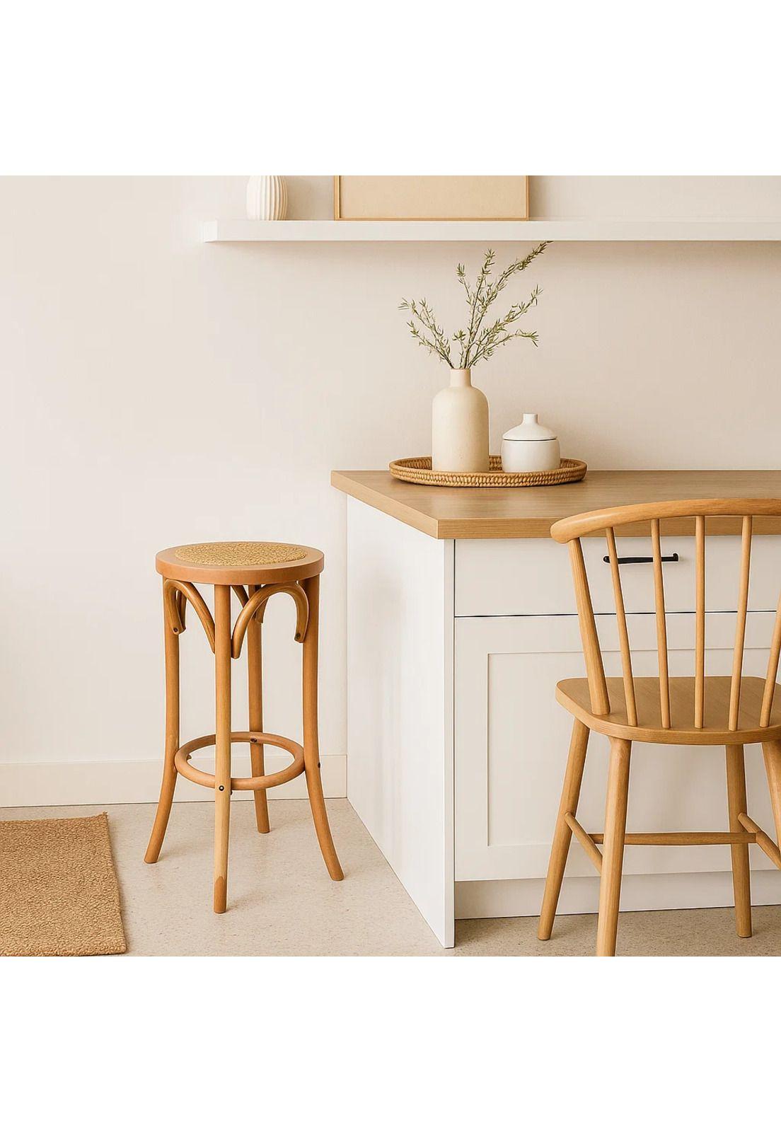 Banco de Diseño Retro en Madera con Asiento Trenzado-2