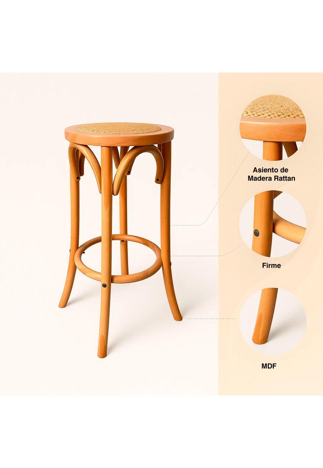 Banco de Diseño Retro en Madera con Asiento Trenzado-4