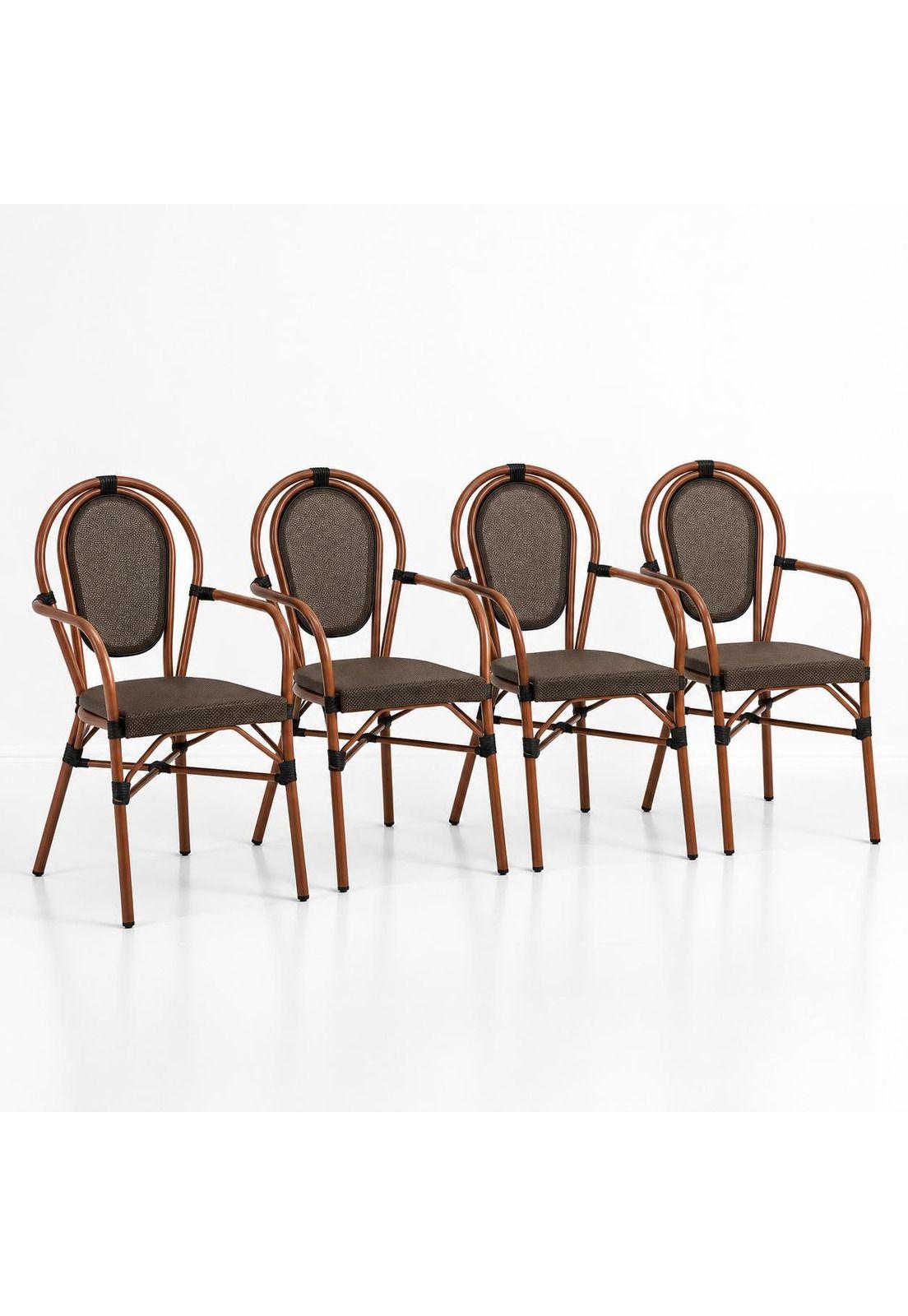 Pack de 4 Sillas Provence Parisina Rattan con reposabrazos - Café Oscuro-0