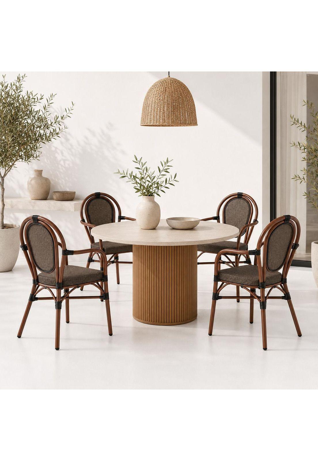 Pack de 4 Sillas Provence Parisina Rattan con reposabrazos - Café Oscuro-1
