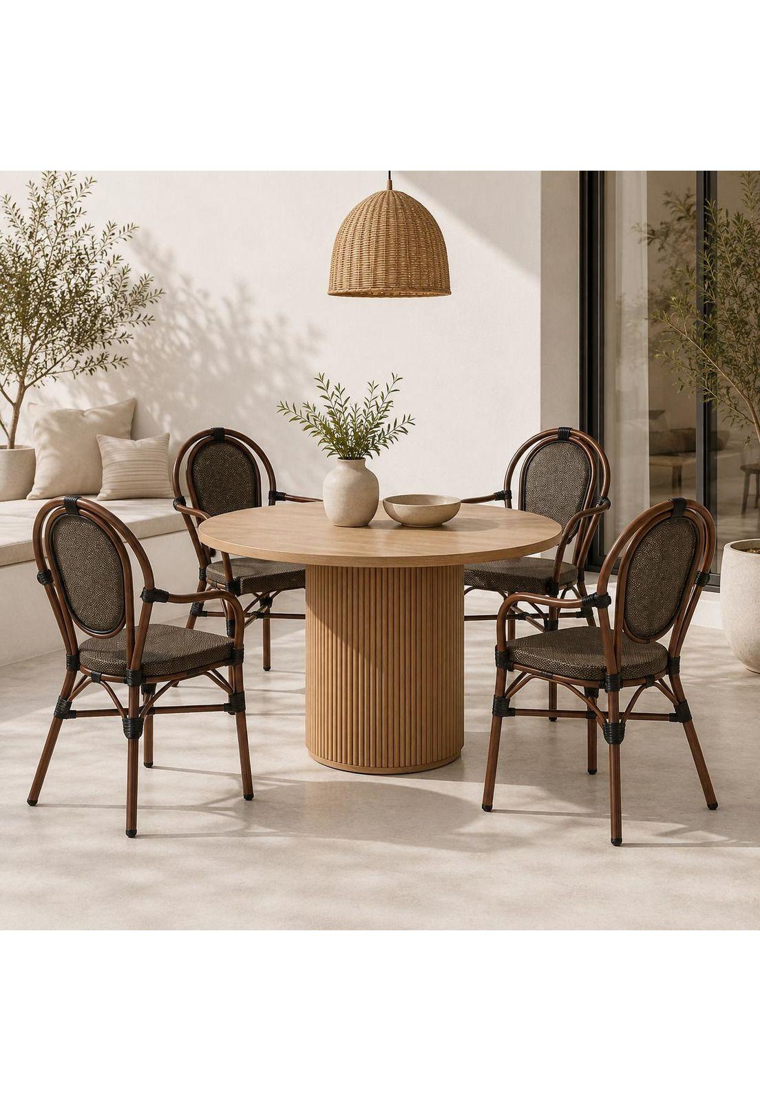 Pack de 4 Sillas Provence Parisina Rattan con reposabrazos - Café Oscuro-2
