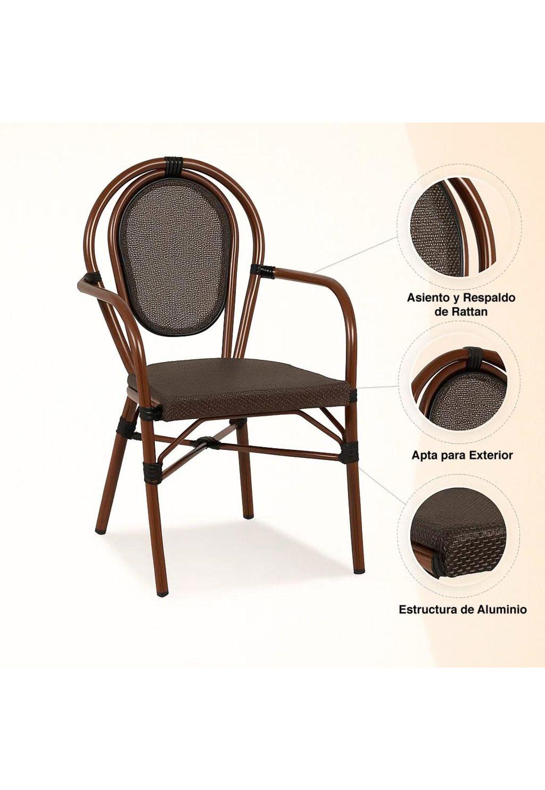 Pack de 4 Sillas Provence Parisina Rattan con reposabrazos - Café Oscuro-4
