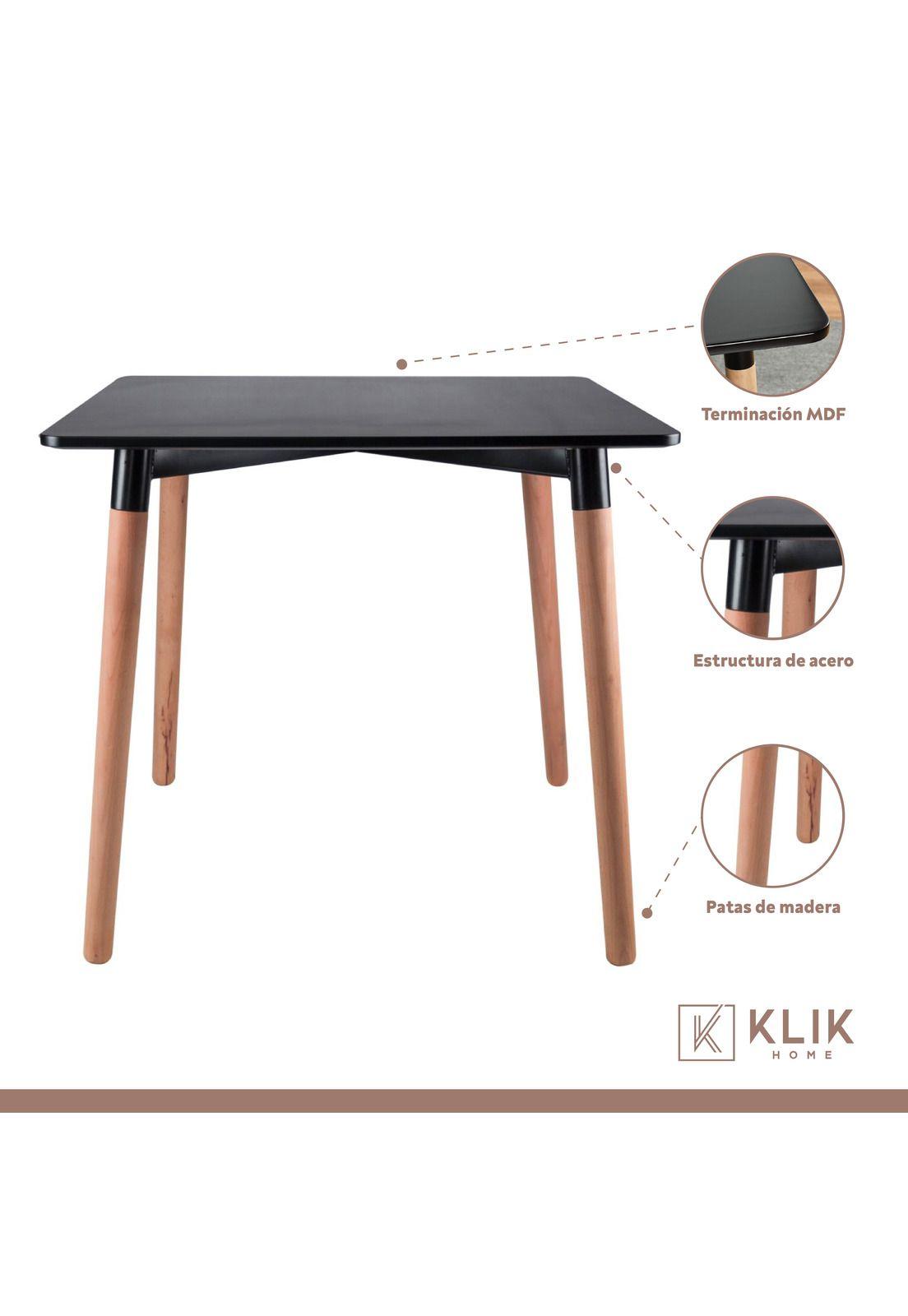 Comedor cuadrado negro 80cm - 4 Sillas tulip negras-3