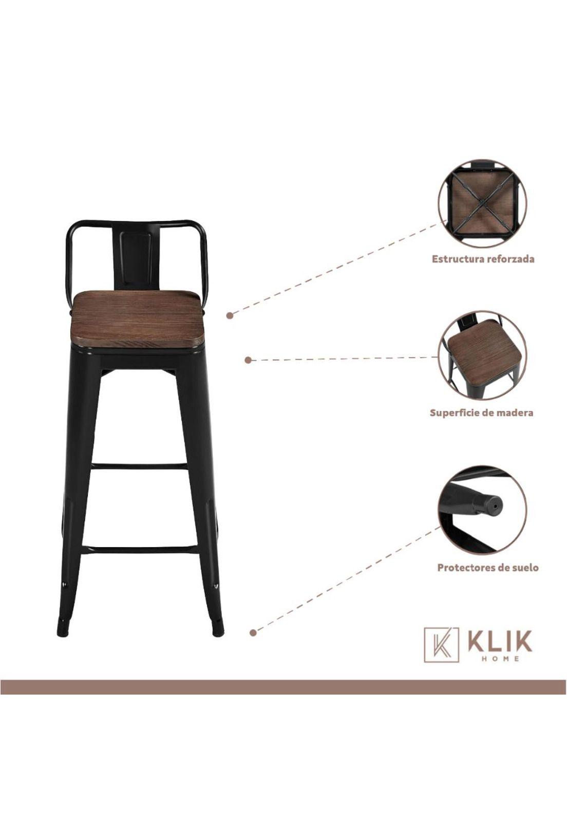 Pack de 4 Taburetes Tolix Con Asiento De Madera Oscura Walnut - Negros-2