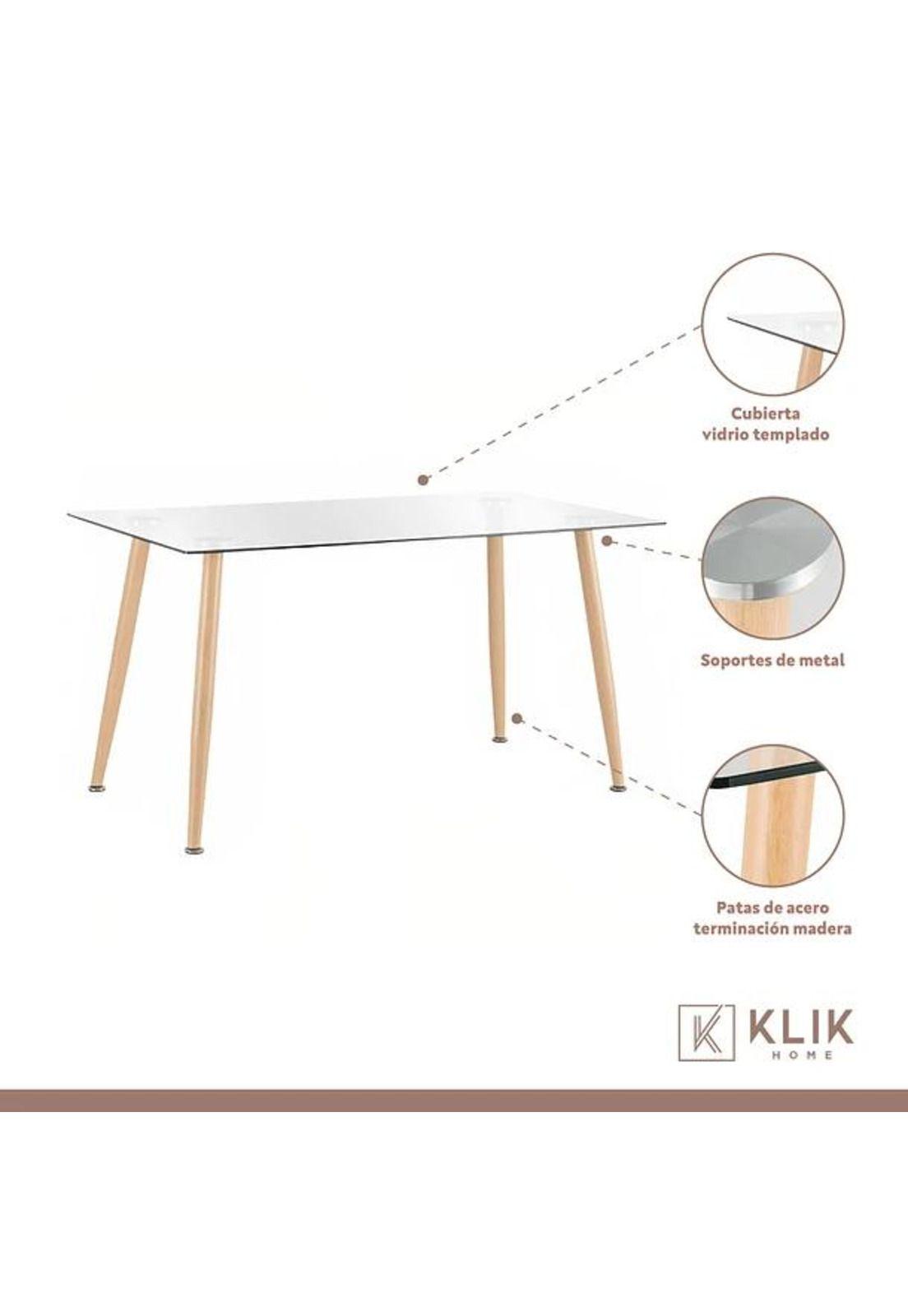 Comedor Mesa de Vidrio Rectangular 120x80 + 6 Sillas Eames Blancas-2