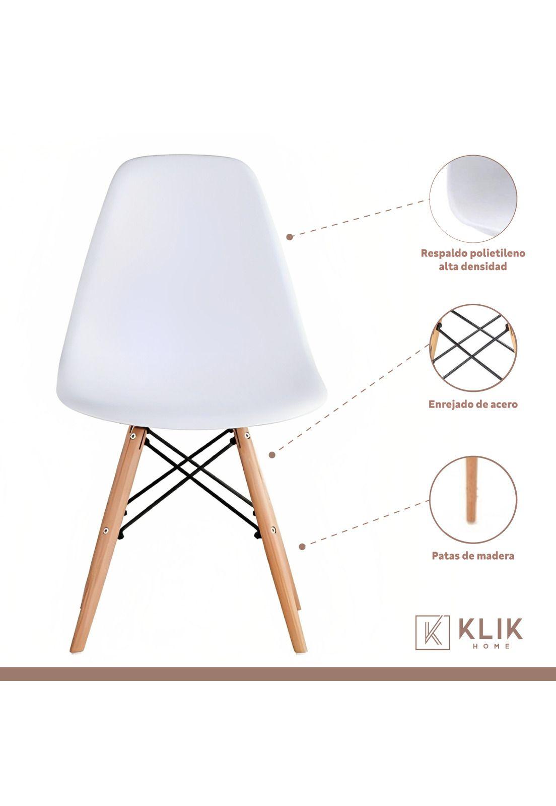 Comedor Mesa de Vidrio Rectangular 120x80 + 6 Sillas Eames Blancas-3