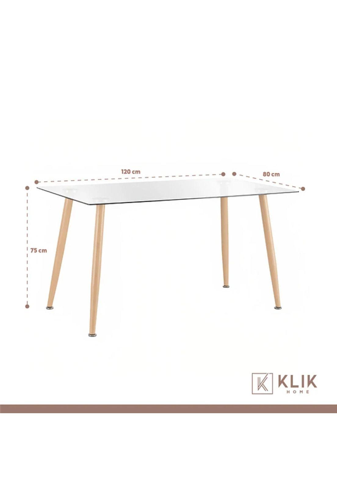 Comedor Mesa de Vidrio Rectangular 120x80 + 6 Sillas Eames Blancas-4