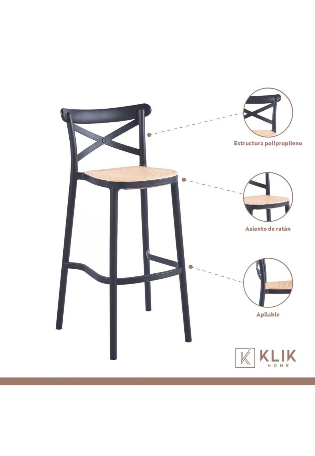Taburete Crossback Danubio Piso de Bar o Terraza Exterior - Negro-3