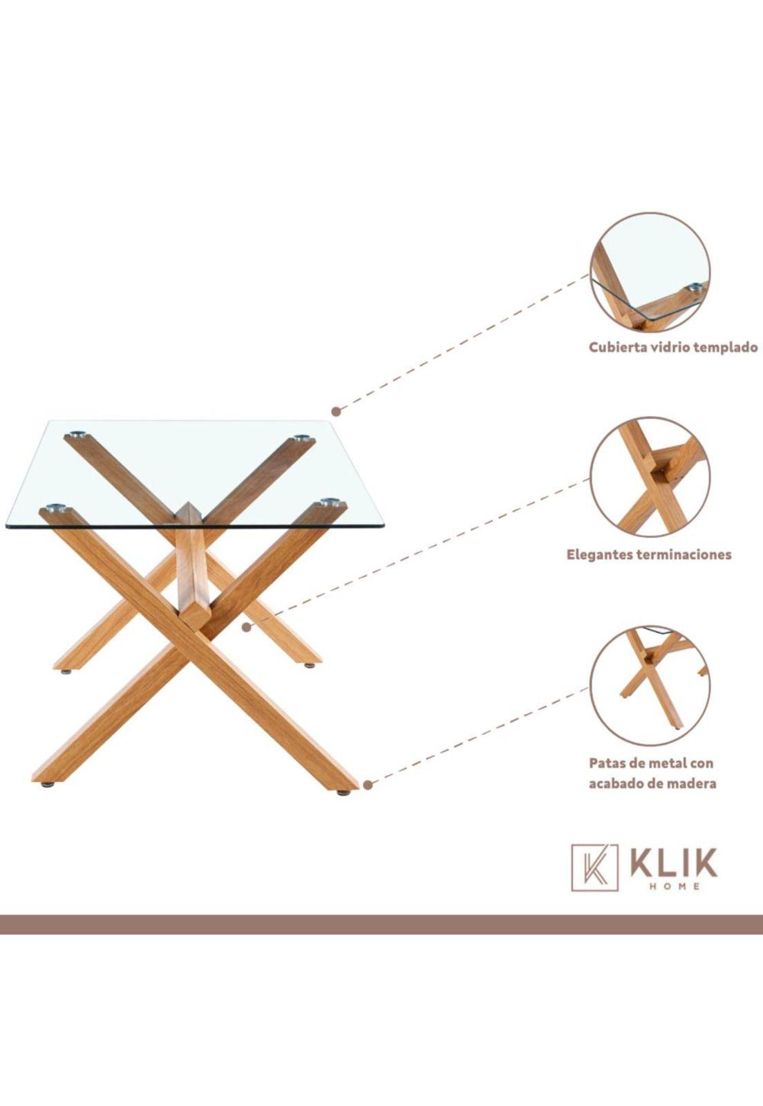 Comedor mesa de vidrio cross 140x90 + 6 sillas Crossback Madera Negras-2