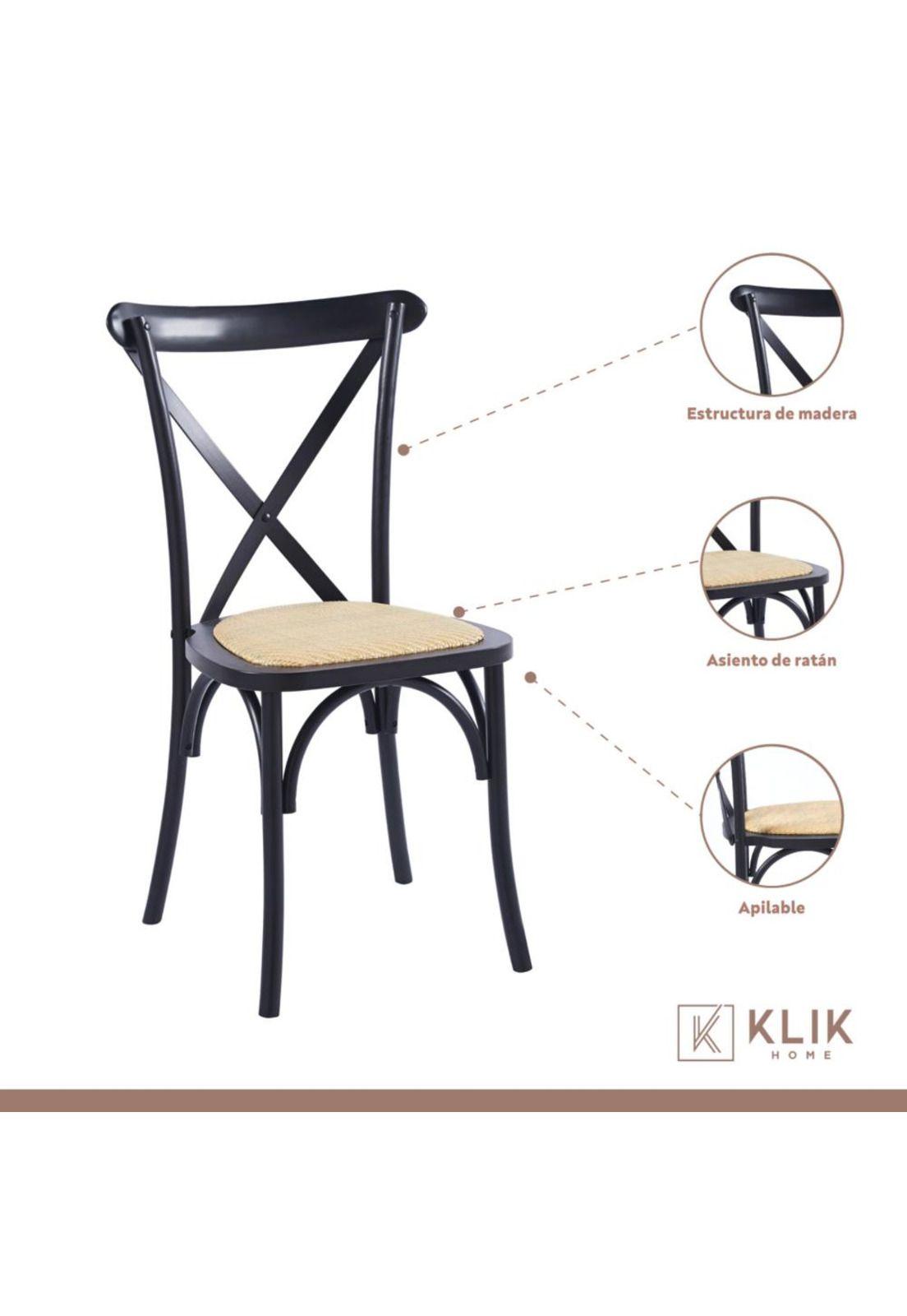 Comedor mesa de vidrio cross 140x90 + 6 sillas Crossback Madera Negras-3