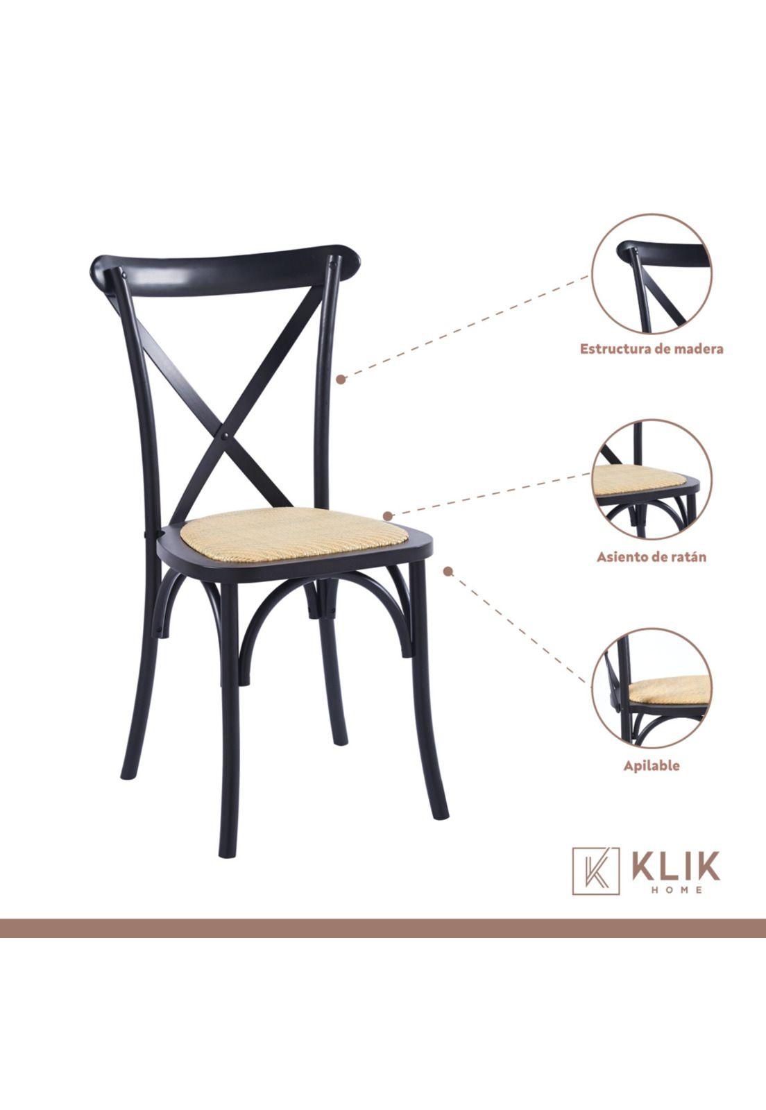 Comedor mesa de vidrio cross 140x90 + 6 sillas Crossback Madera Negras-3