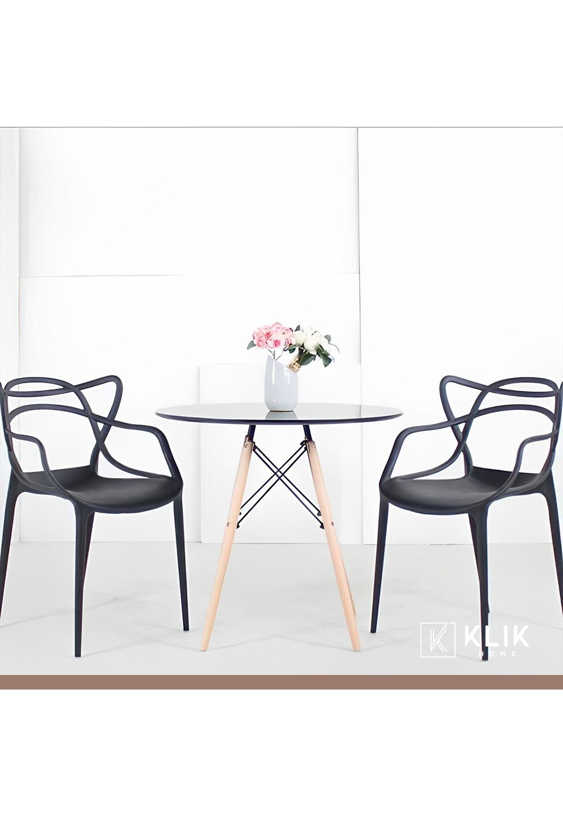 Comedor Terraza - 2 Sillas Master Negras y Mesa Eames de Vidrio 80cm-1