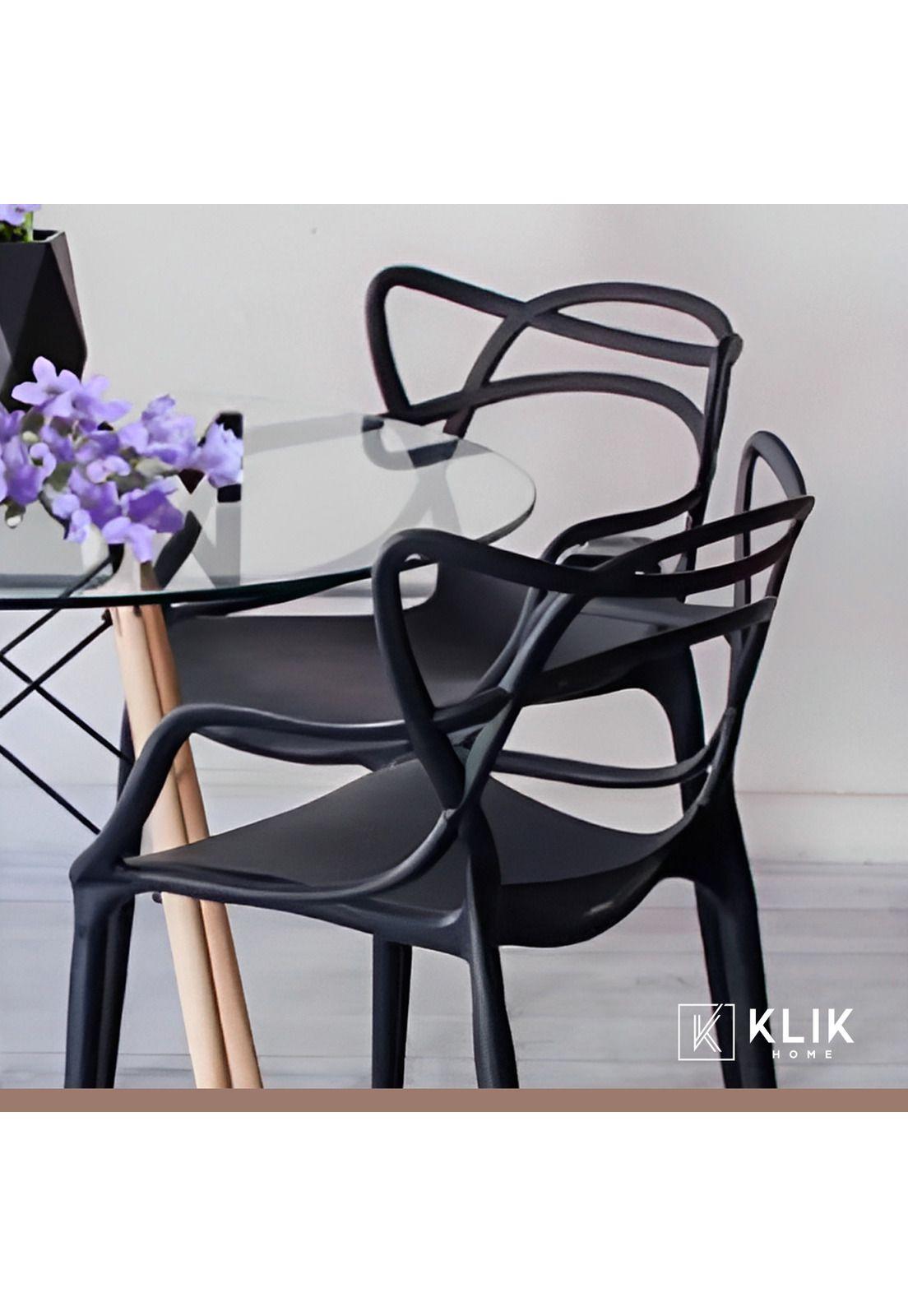 Comedor Terraza - 2 Sillas Master Negras y Mesa Eames de Vidrio 80cm-7