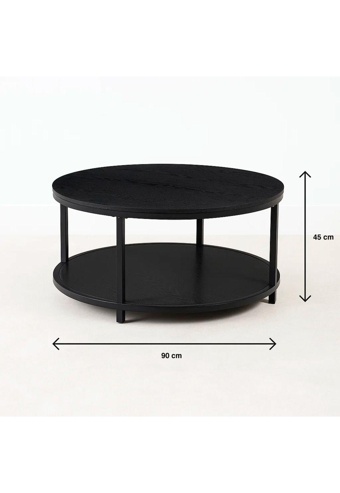 Mesa de Centro Redonda Negra - Diseño Moderno con Doble Nivel-3