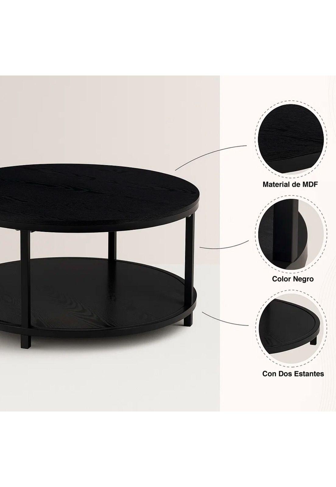 Mesa de Centro Redonda Negra - Diseño Moderno con Doble Nivel-4