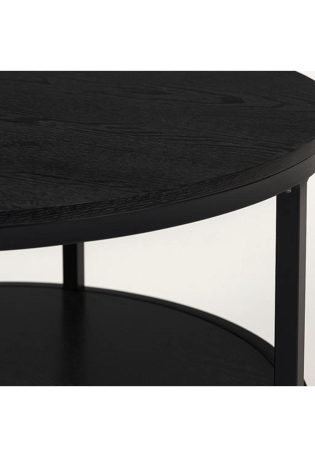 Mesa de Centro Redonda Negra - Diseño Moderno con Doble Nivel-5