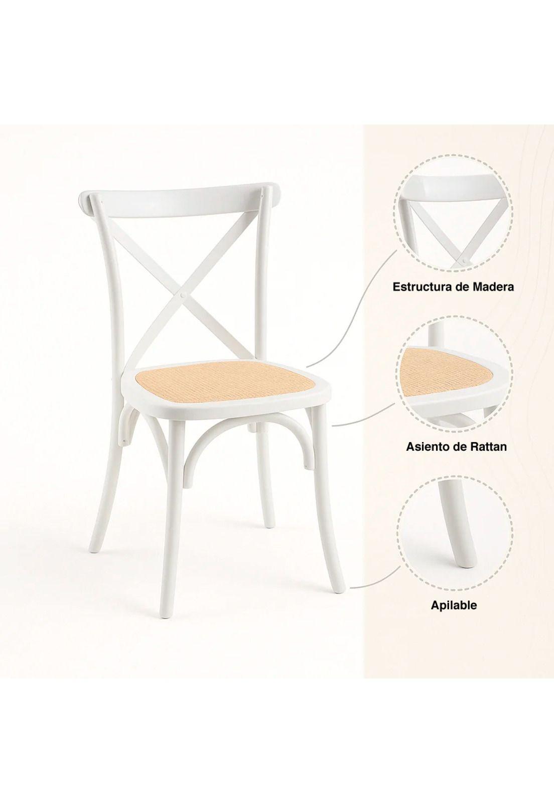 Silla Crossback Madera Rattan - Blanca-4