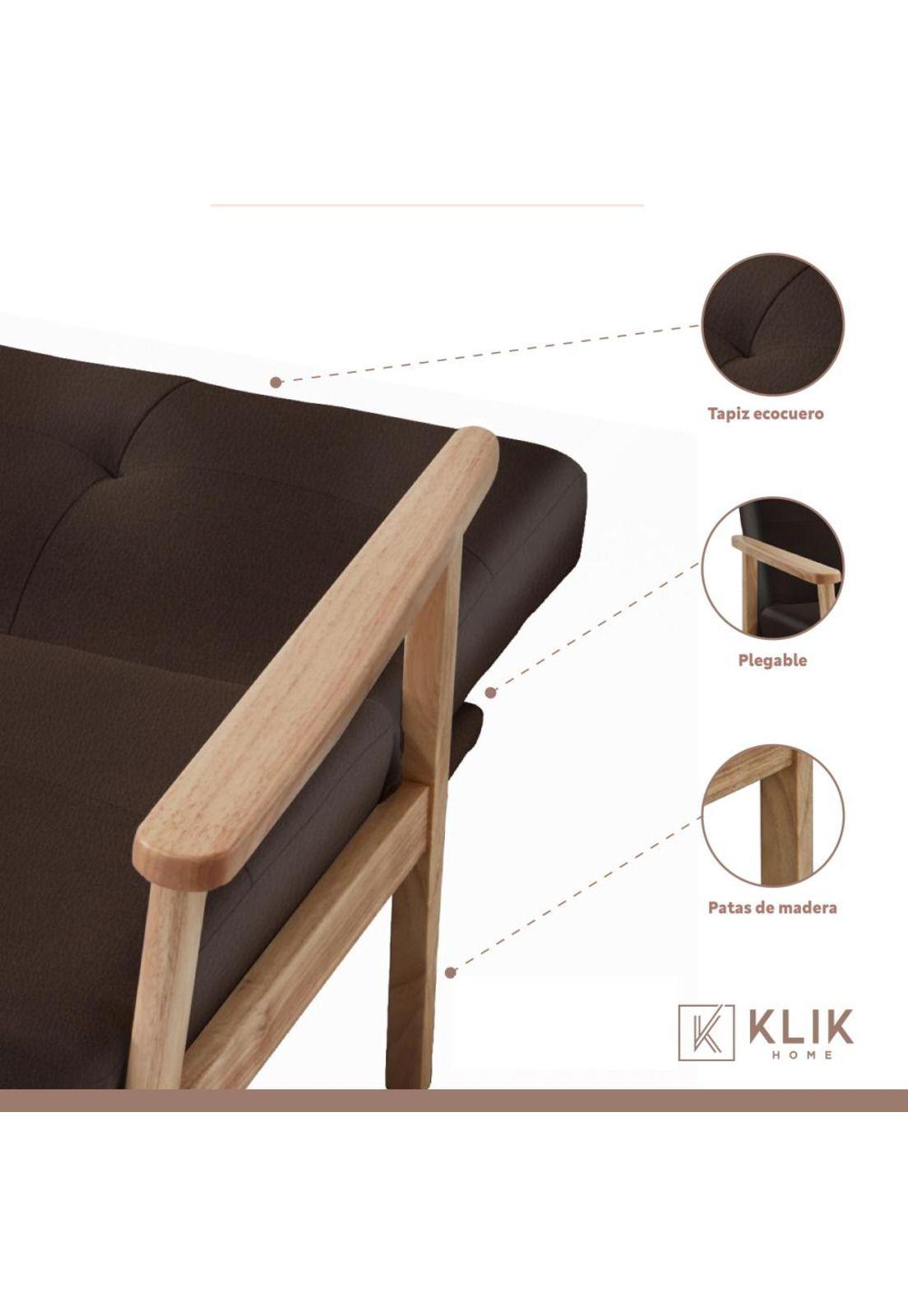 Futón Sofá Cama 3 cuerpos Amelia - Ecocuero Café-2