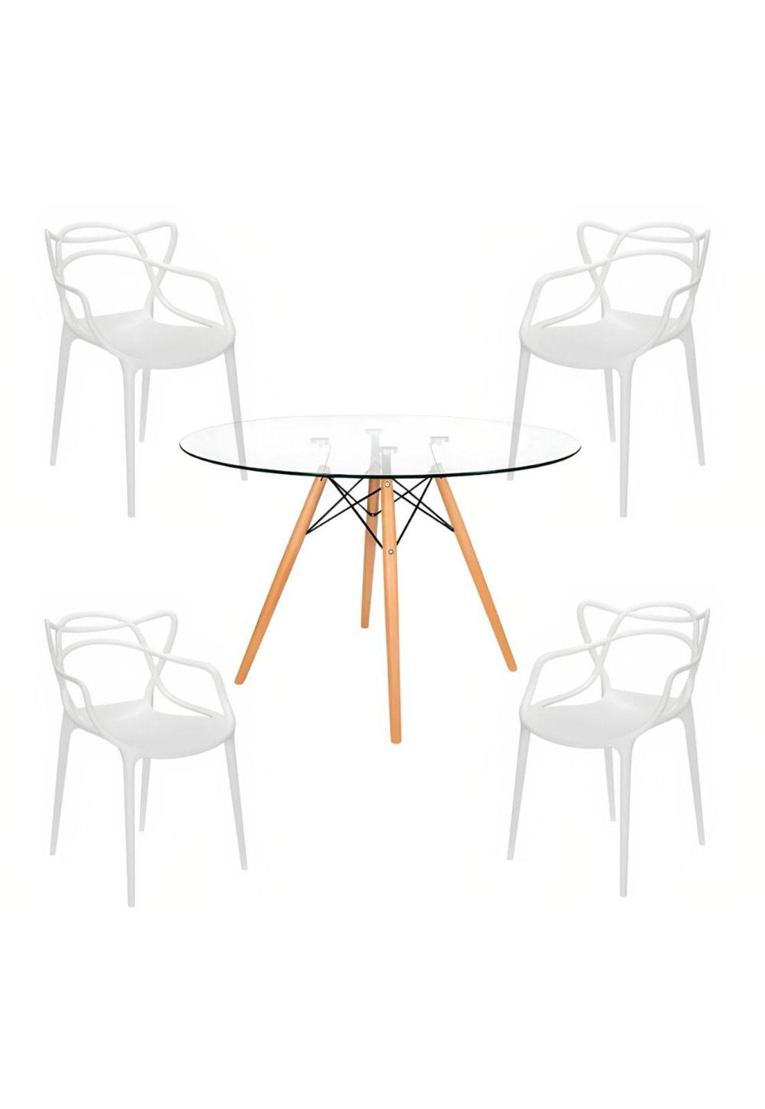 Comedor Mesa Eames Vidrio 80cm - 4 Sillas Master Blancas-0