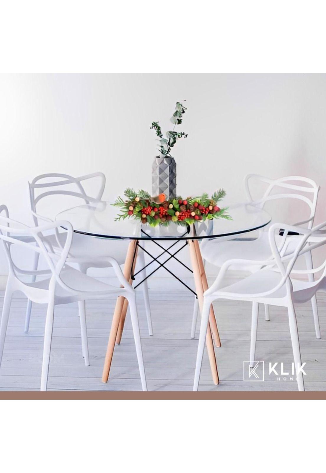 Comedor Mesa Eames Vidrio 80cm - 4 Sillas Master Blancas-1