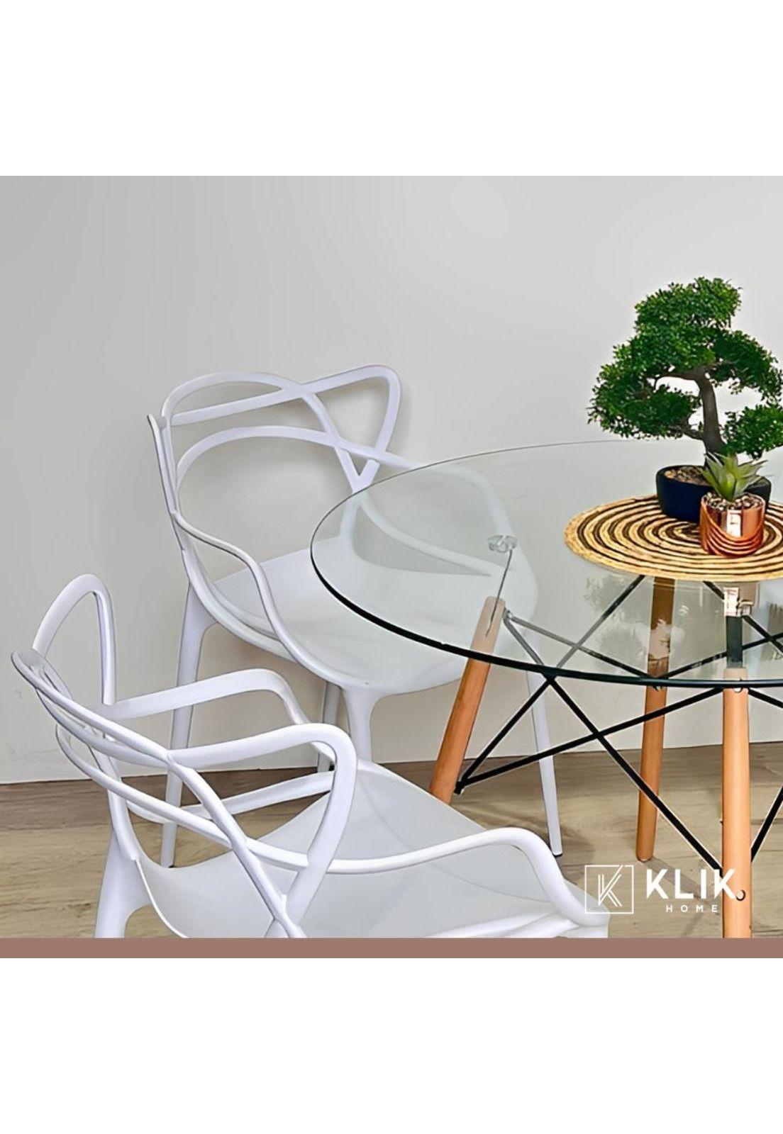 Comedor Mesa Eames Vidrio 80cm - 4 Sillas Master Blancas-7