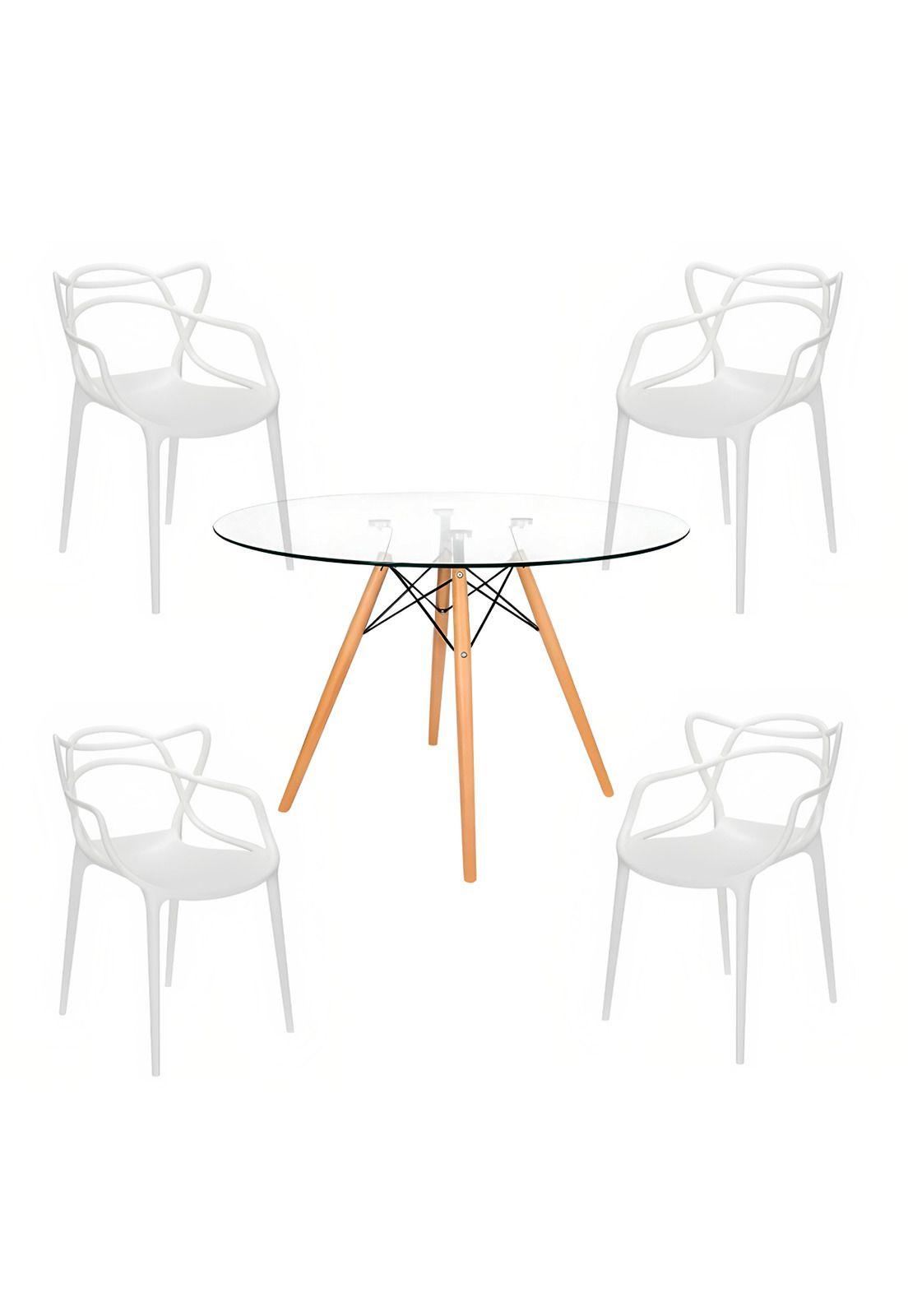 Comedor Mesa Eames Vidrio 80cm - 4 Sillas Master Blancas-0