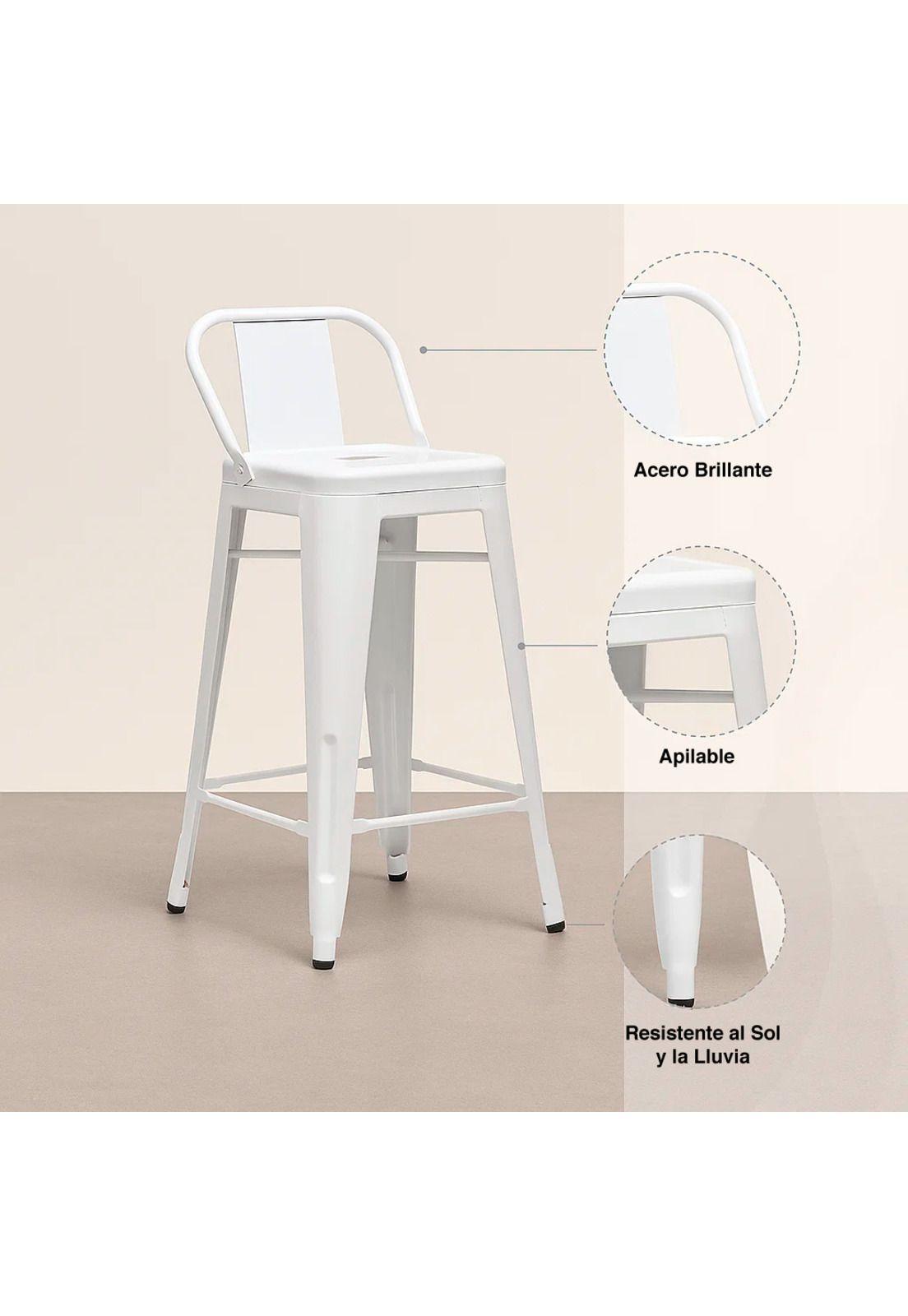 Taburete Tolix Acero con Respaldo - Blanco-4