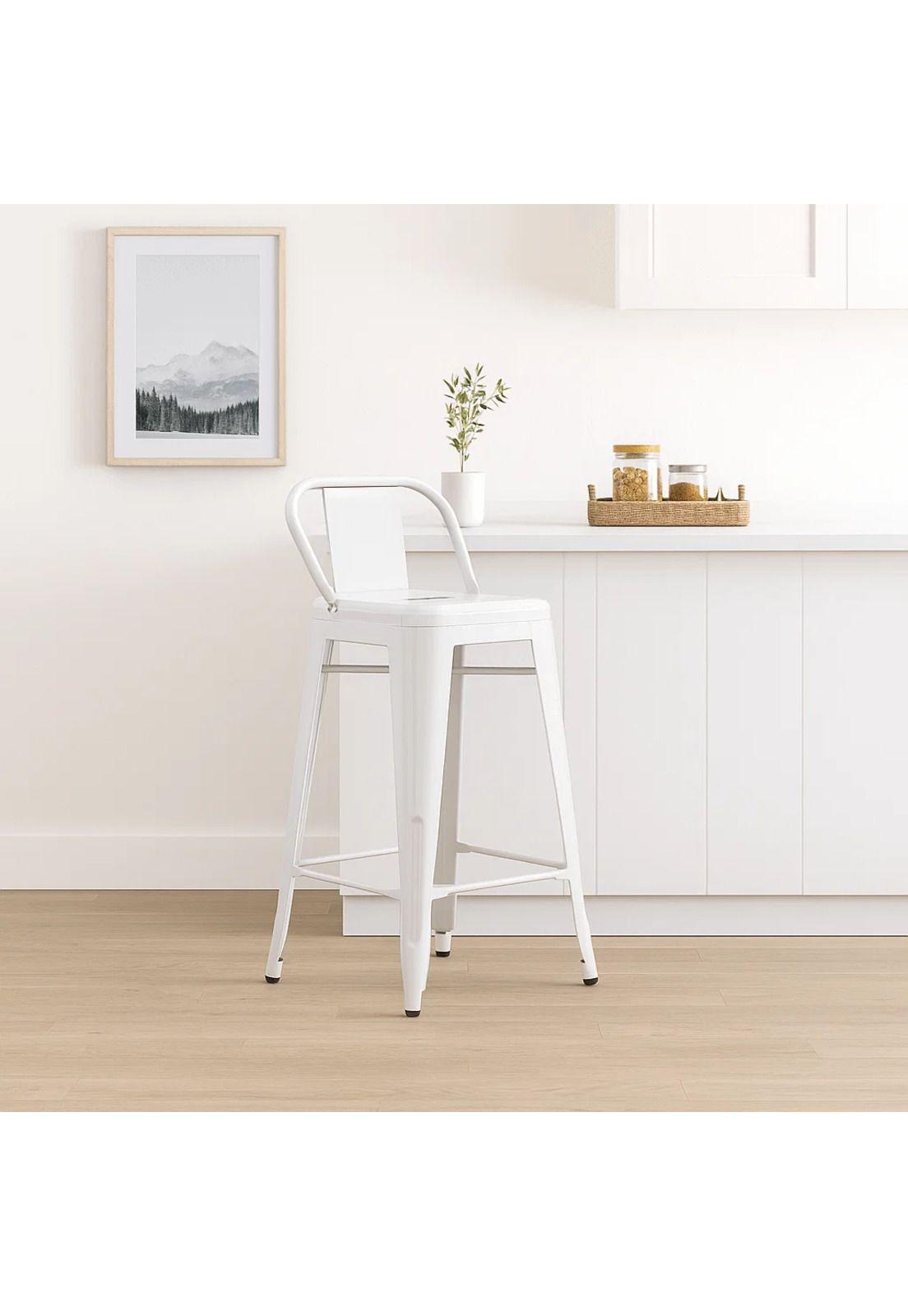 Taburete Tolix Acero con Respaldo - Blanco-8