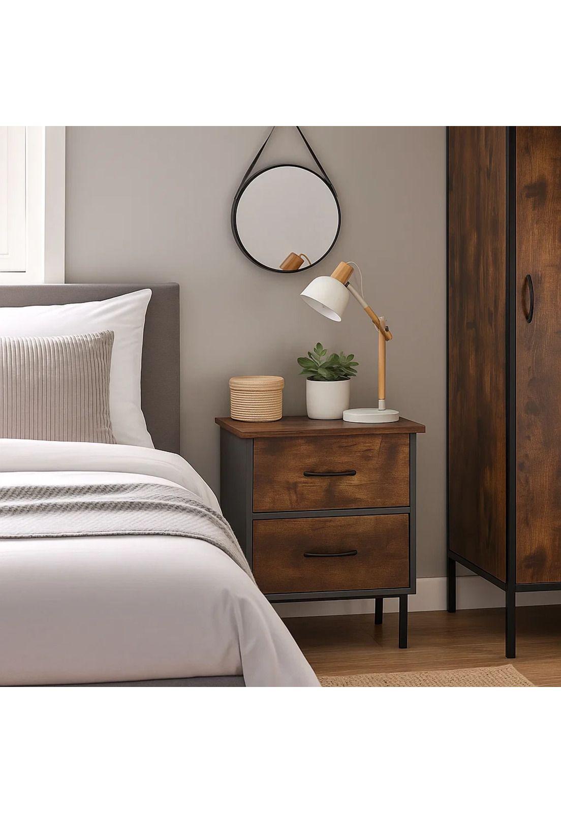 Pack de 2 Veladores Dos Cajones Metal Rústico-2