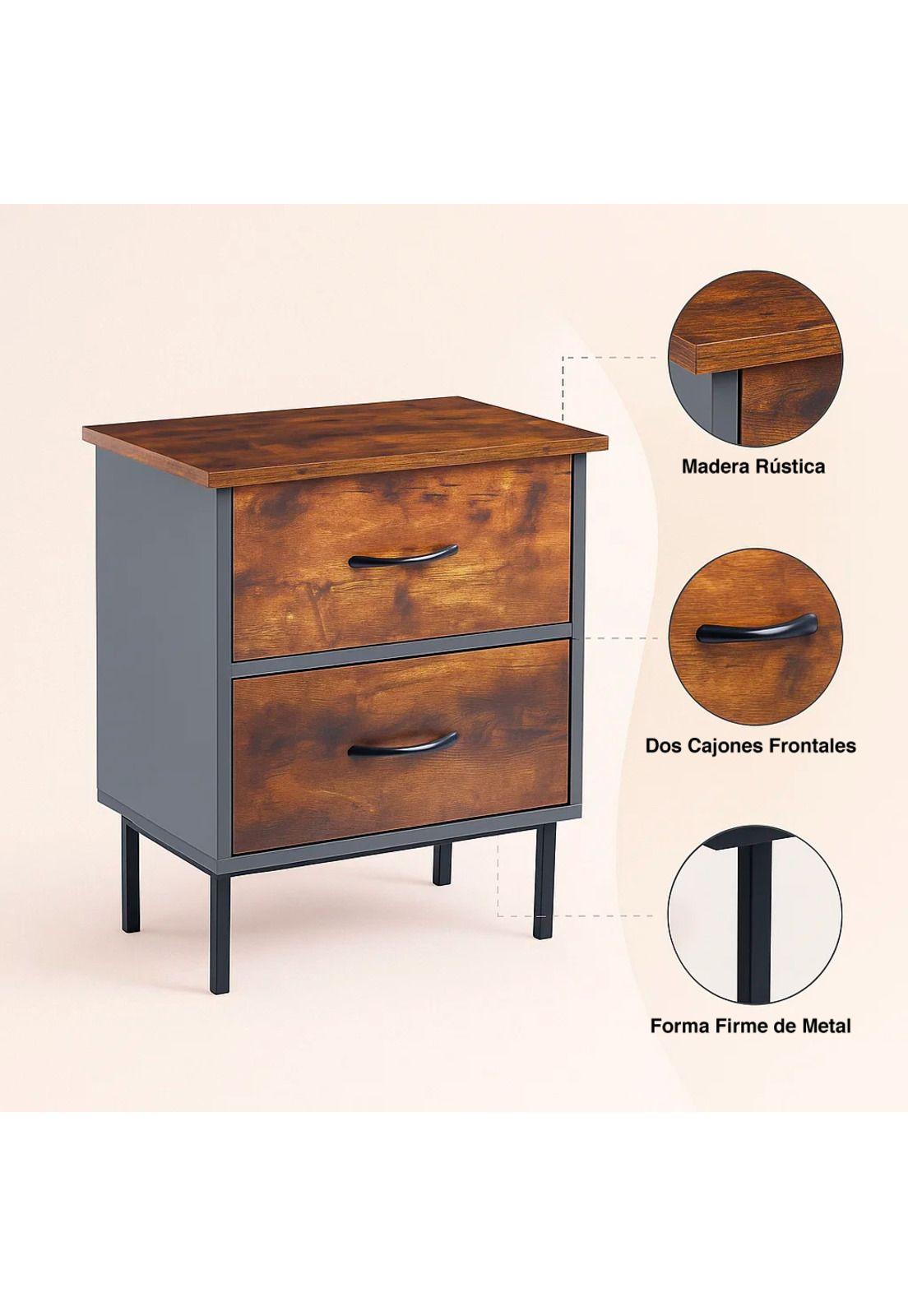 Pack de 2 Veladores Dos Cajones Metal Rústico-4