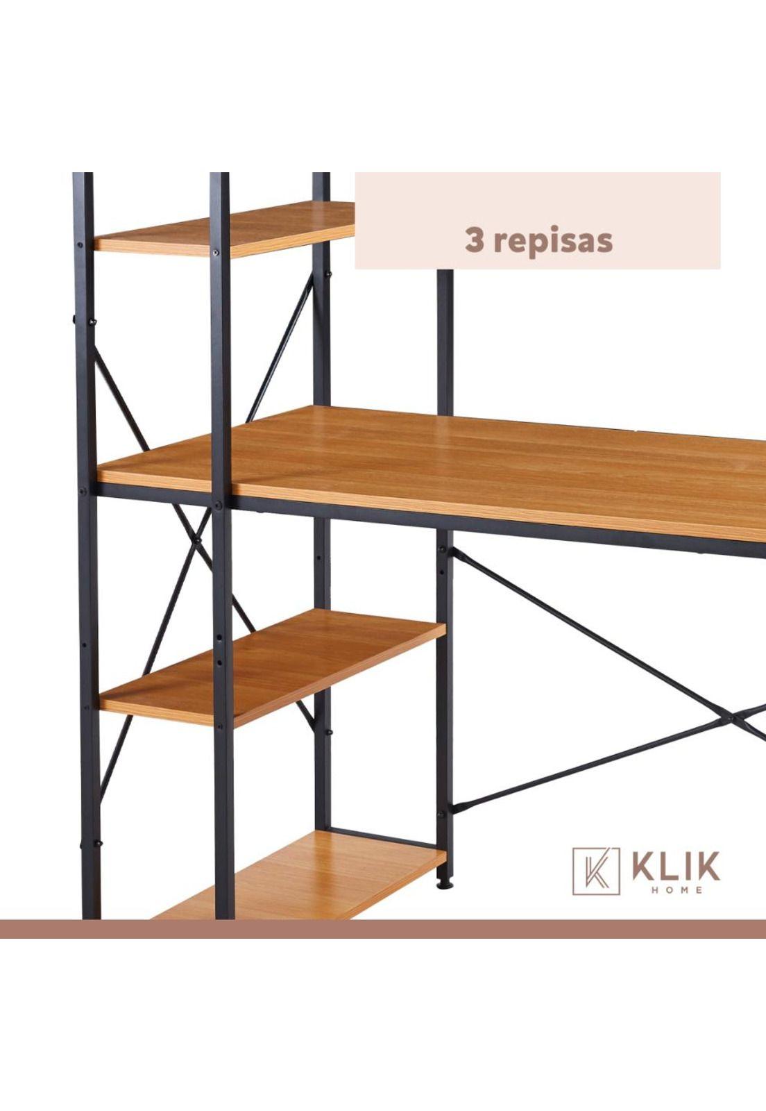 Escritorio Industrial Home Office con Repisas Oslo - Madera Clara-4