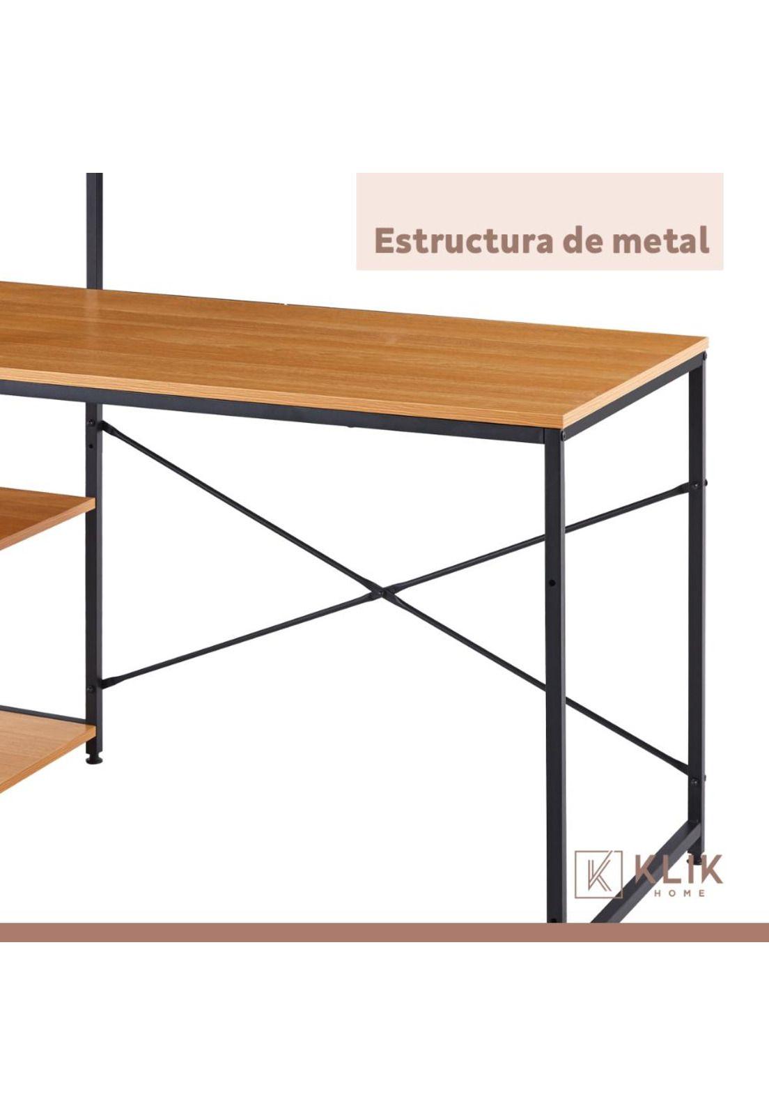 Escritorio Industrial Home Office con Repisas Oslo - Madera Clara-6