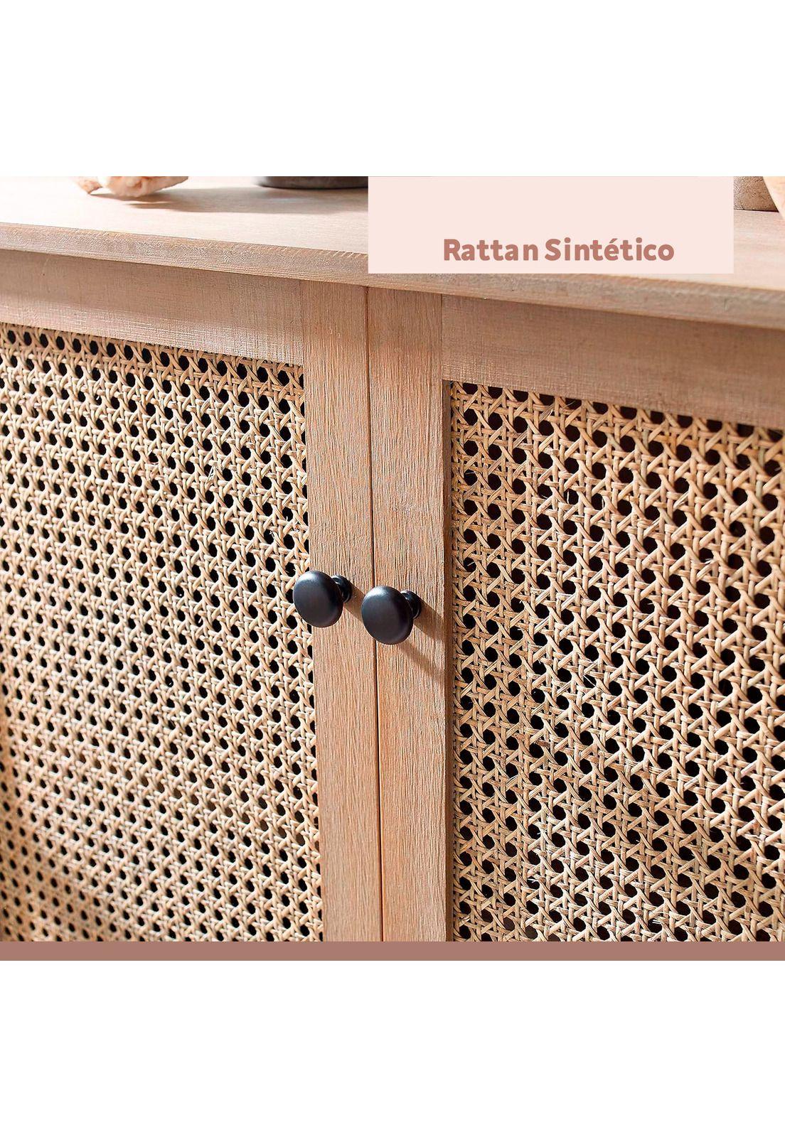 Cómoda 2 Puertas con Rattan MDF - Madera Clara-5