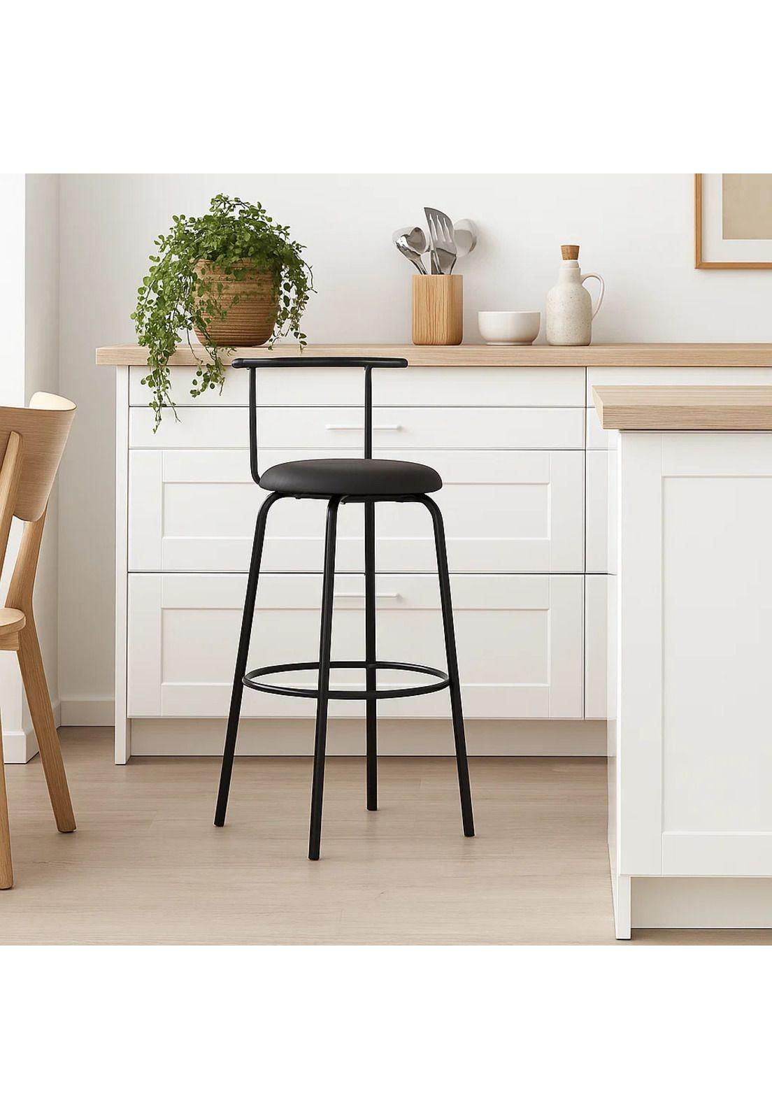 Taburete Alto Oslo Metal y Cuero Sintético - Negro-2