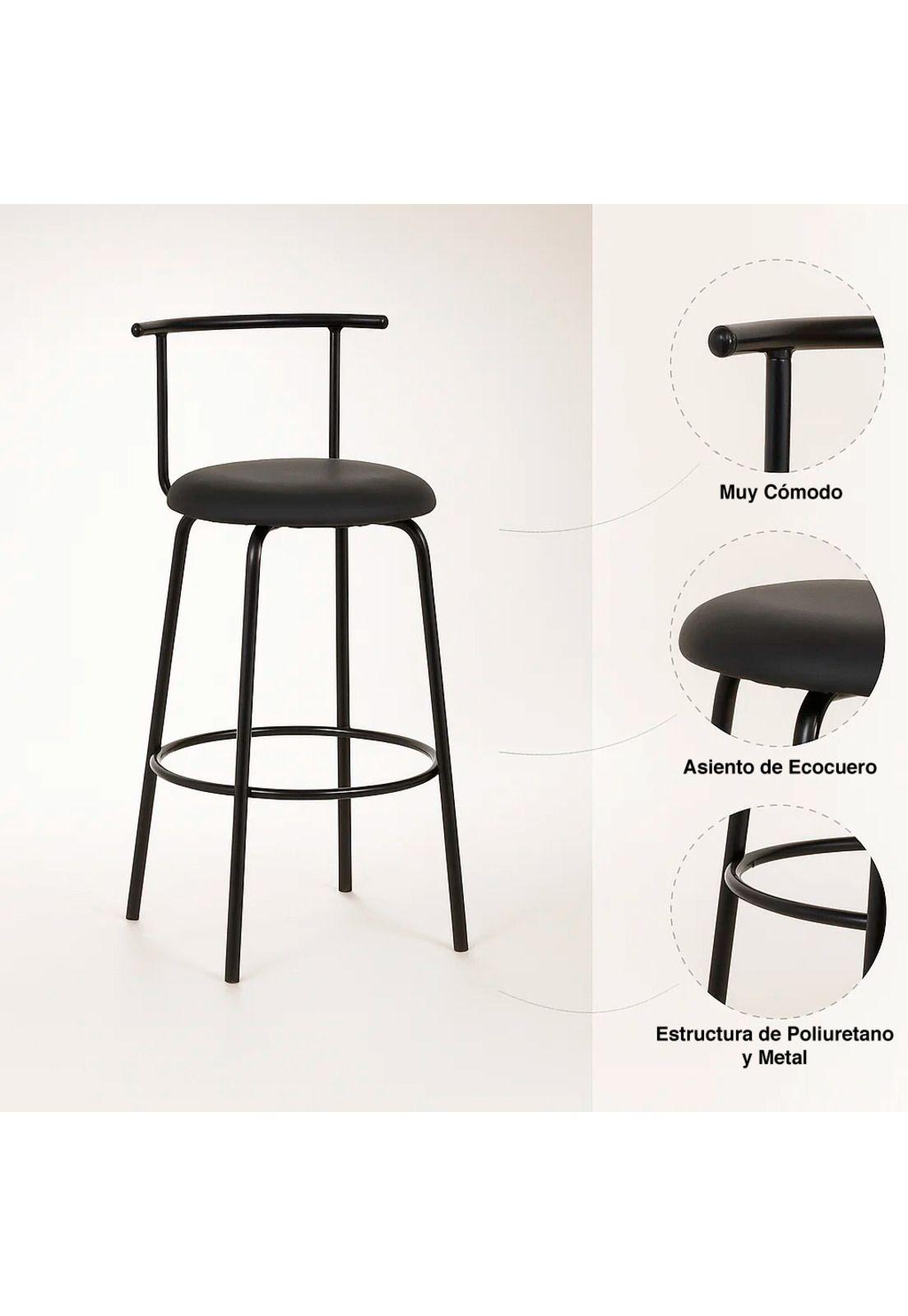 Taburete Alto Oslo Metal y Cuero Sintético - Negro-4