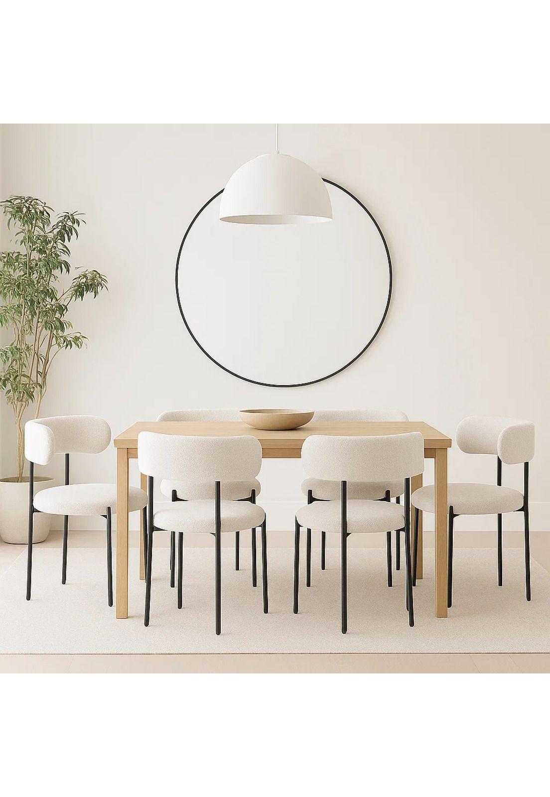 Pack de 4 Sillas Teddy de Tela con Patas Metálicas Negras - Crema-2