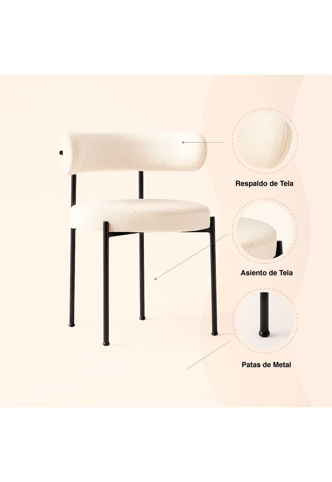 Pack de 4 Sillas Teddy de Tela con Patas Metálicas Negras - Crema-4