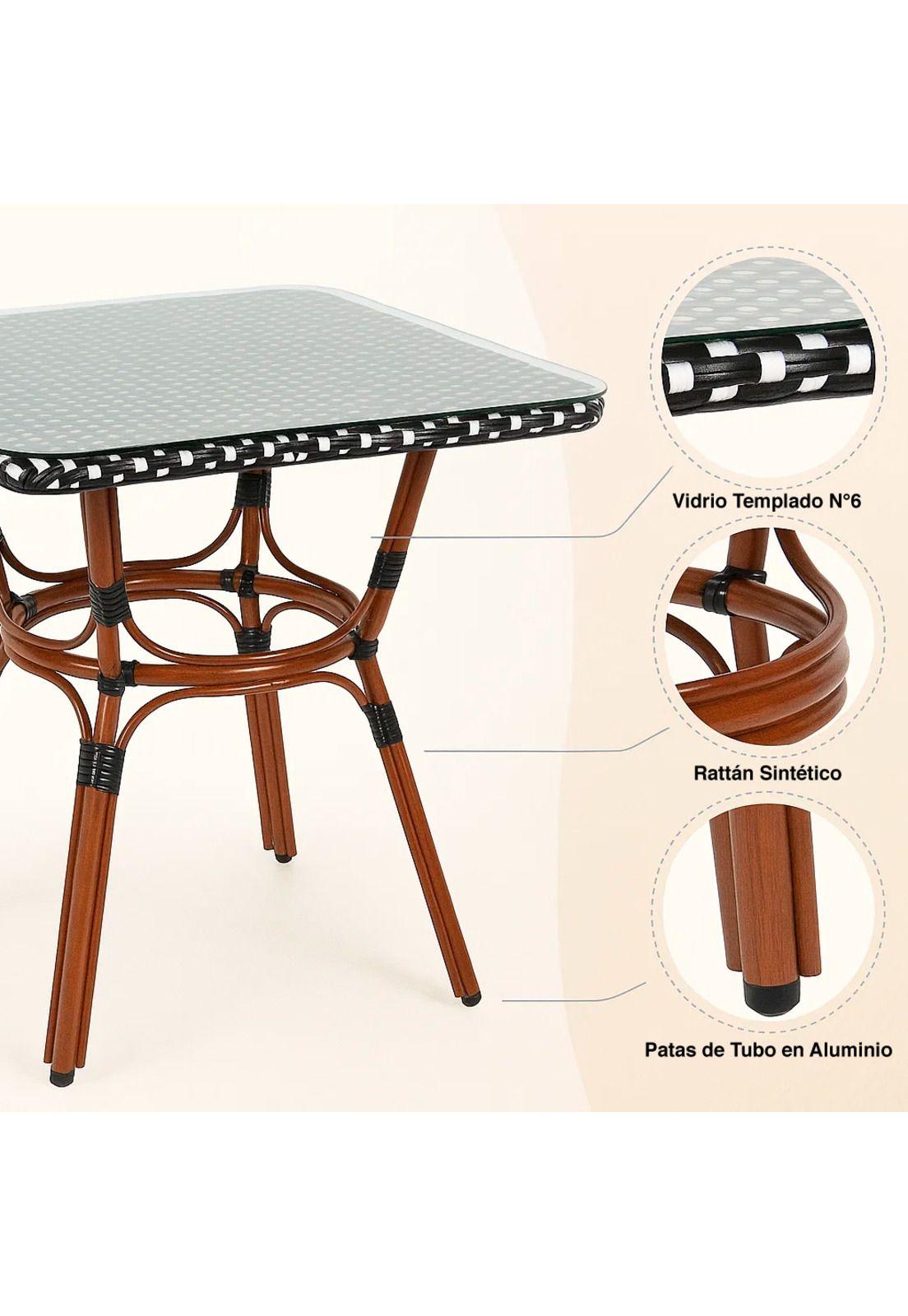 Mesa Bistro Parisina de Vidrio con Metál y Rattan Sintético-4