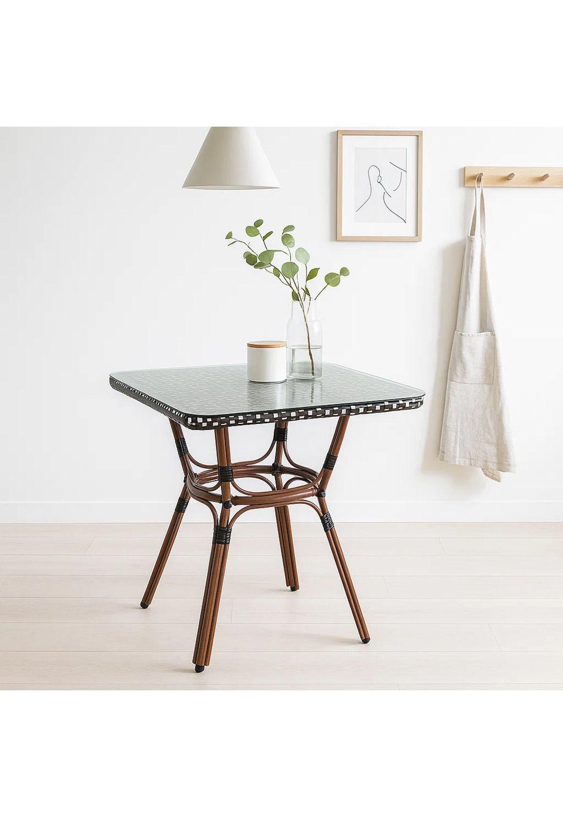 Mesa Bistro Parisina de Vidrio con Metál y Rattan Sintético-8