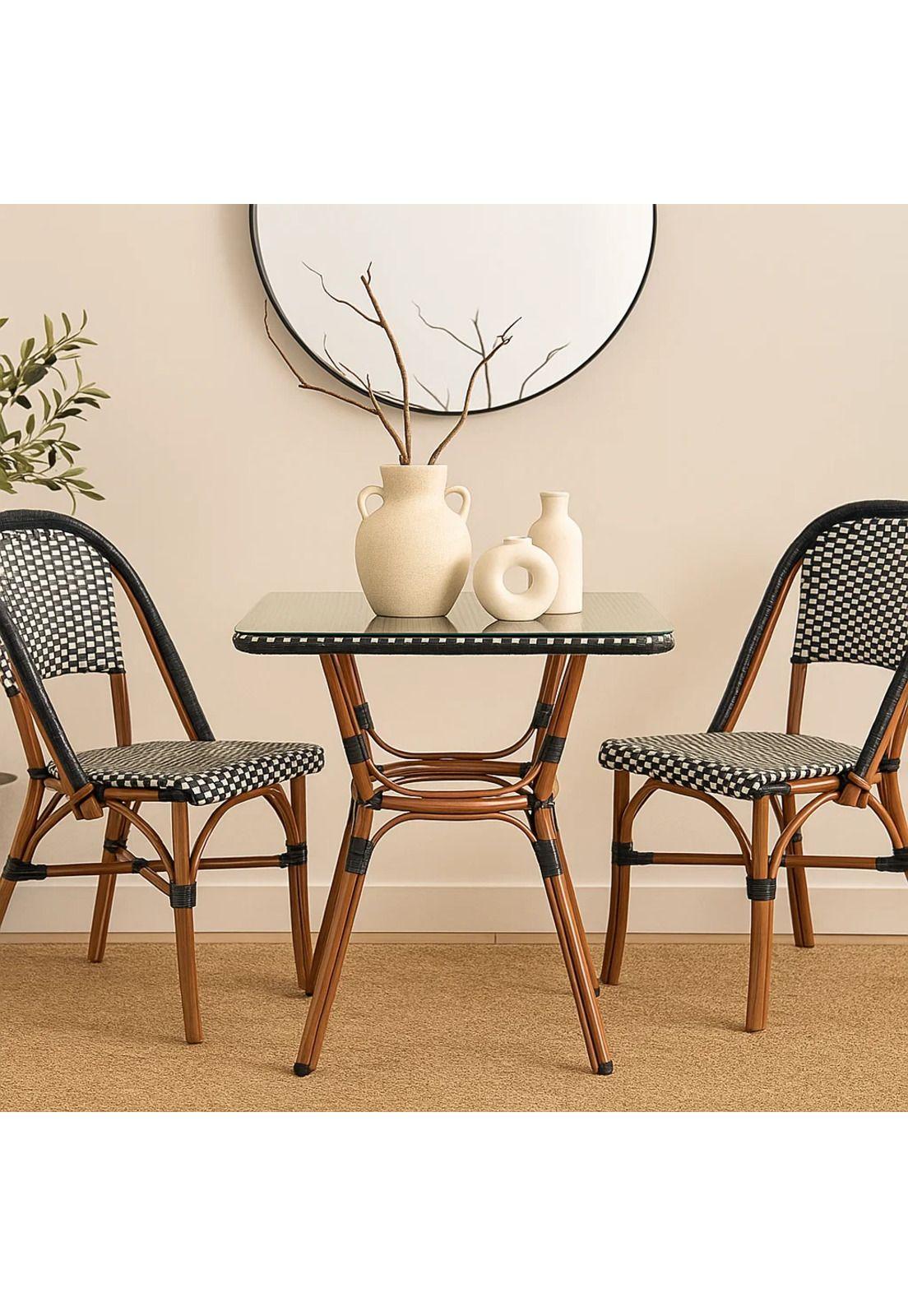 Mesa Bistro Parisina de Vidrio con Metál y Rattan Sintético-9
