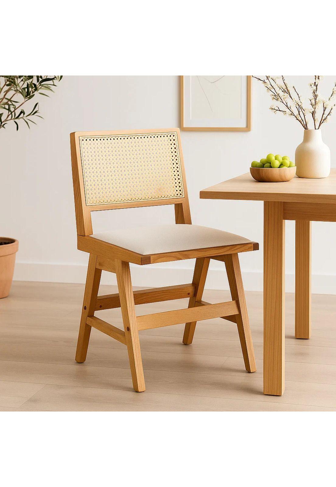 Silla Aura de Rattan con Asiento de Tela - Natural Beige-1