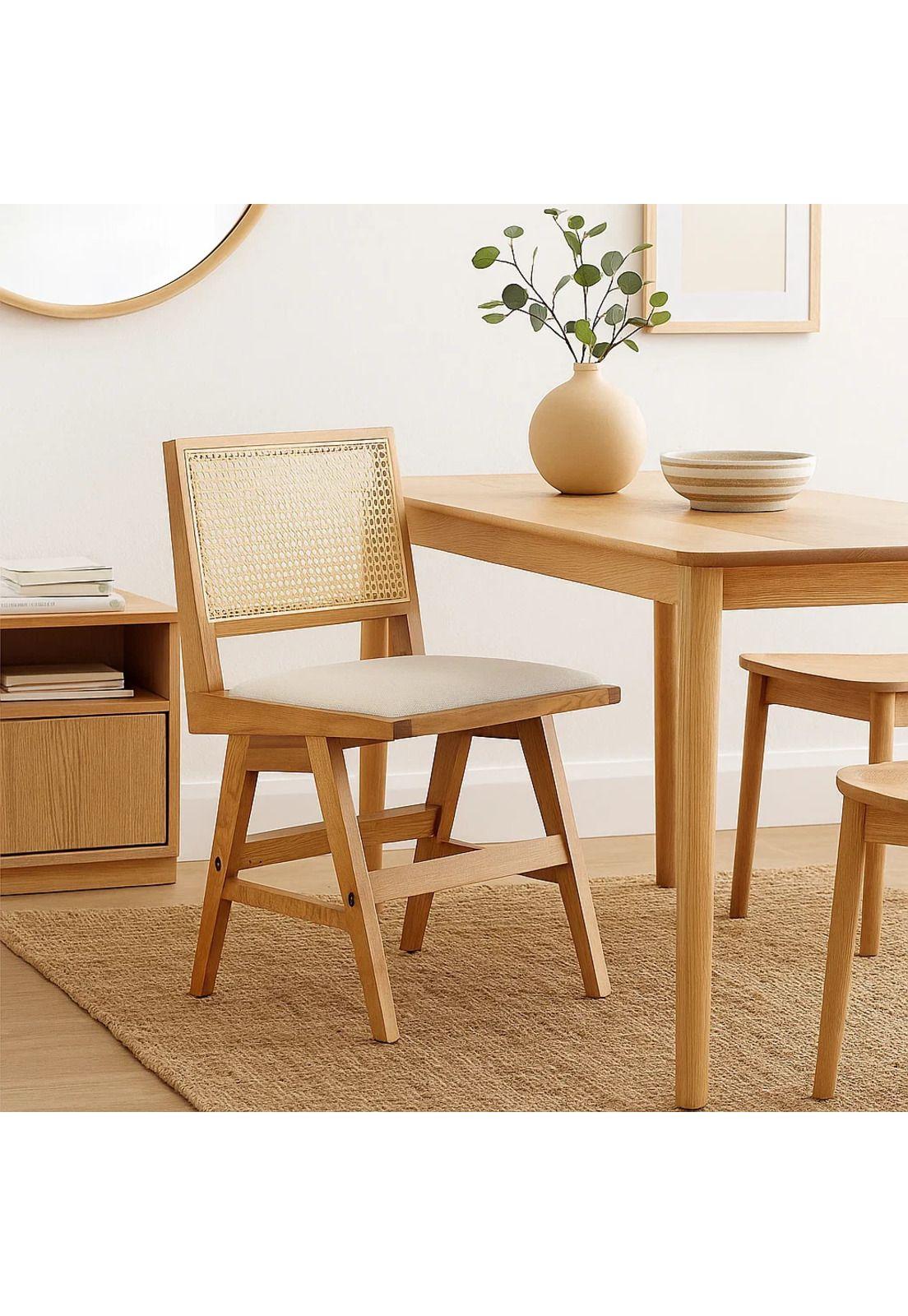 Silla Aura de Rattan con Asiento de Tela - Natural Beige-2