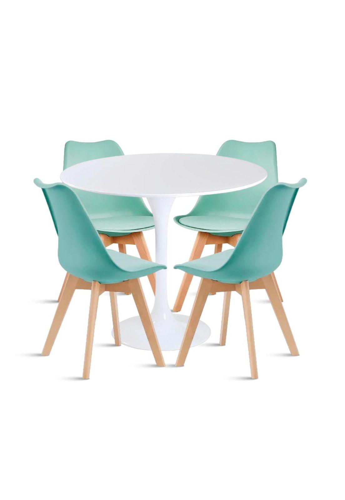 Comedor Mesa Tulip Blanca + 4 Sillas Tulip Acolchada - Menta-0