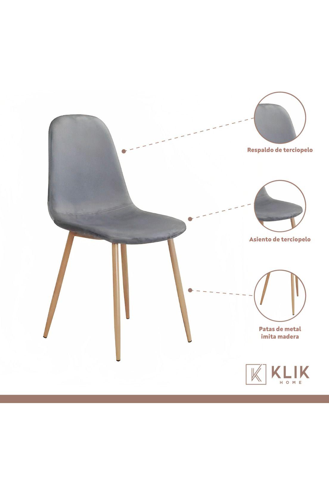 Comedor mesa de vidrio 120x80 + 6 Sillas Spoon terciopelo gris-3