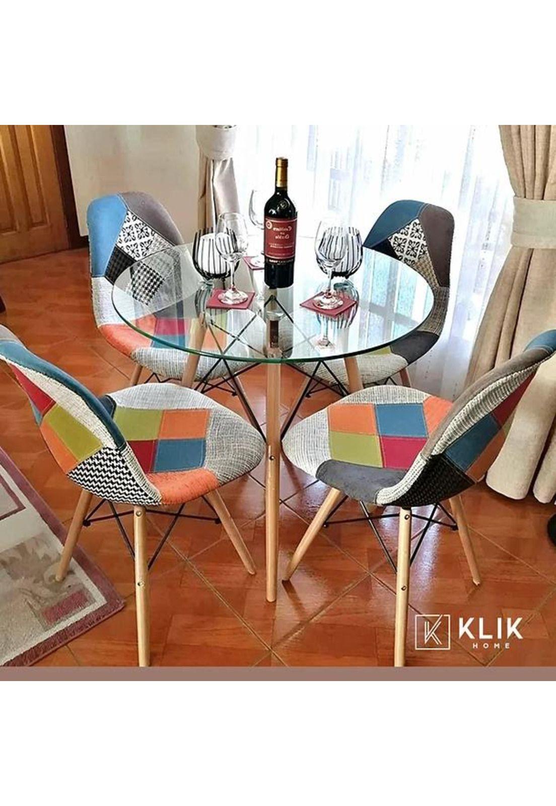 Comedor Mesa Eames Vidrio 80cm + 4 Sillas Eames Patchwork Tr-1