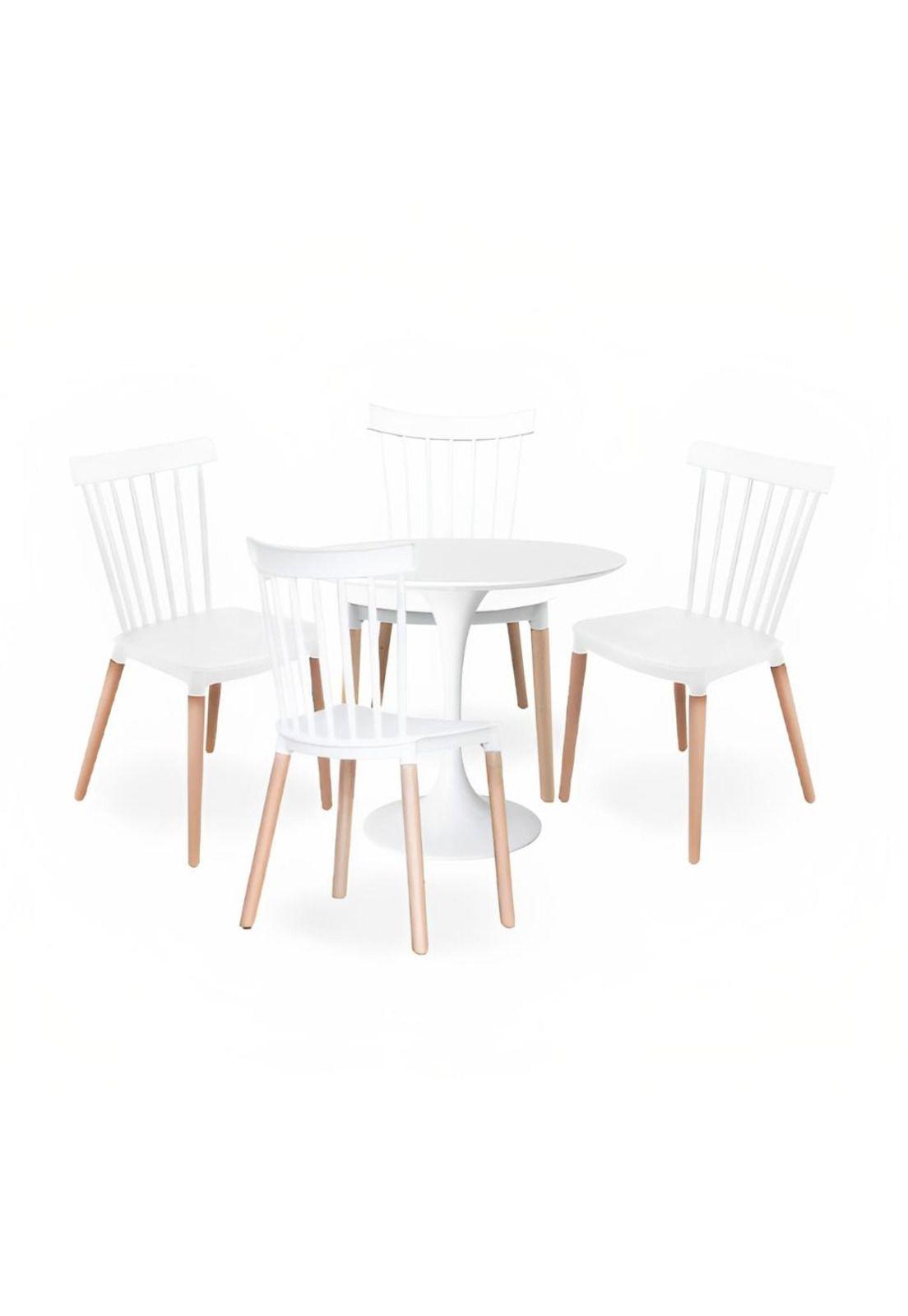 Comedor Mesa Tulip blanca 80cm + 4 sillas Windsor blanca-0