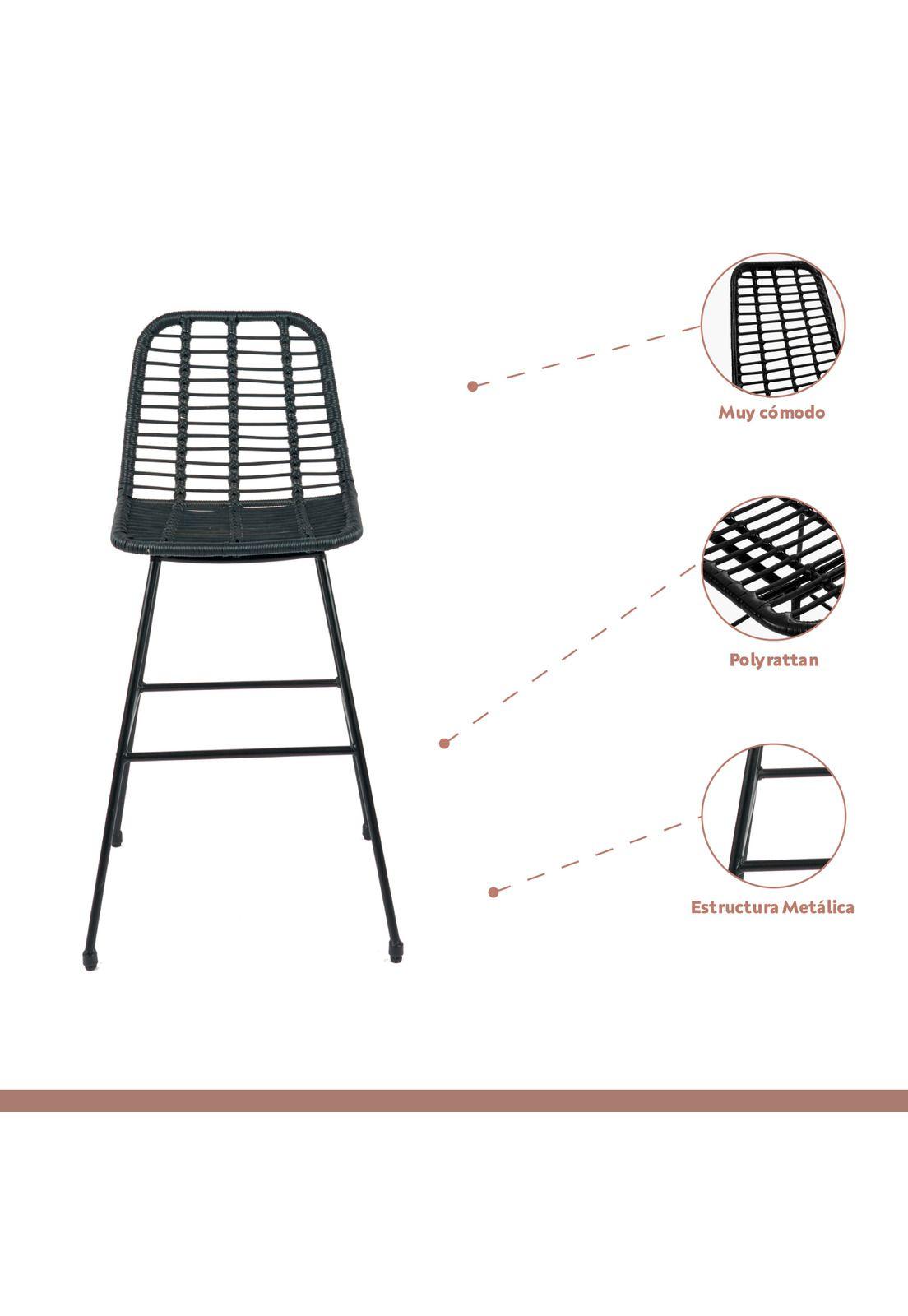 Pack de 4 Taburetes Alto de Terraza Rattan Grecia Color Negro-2